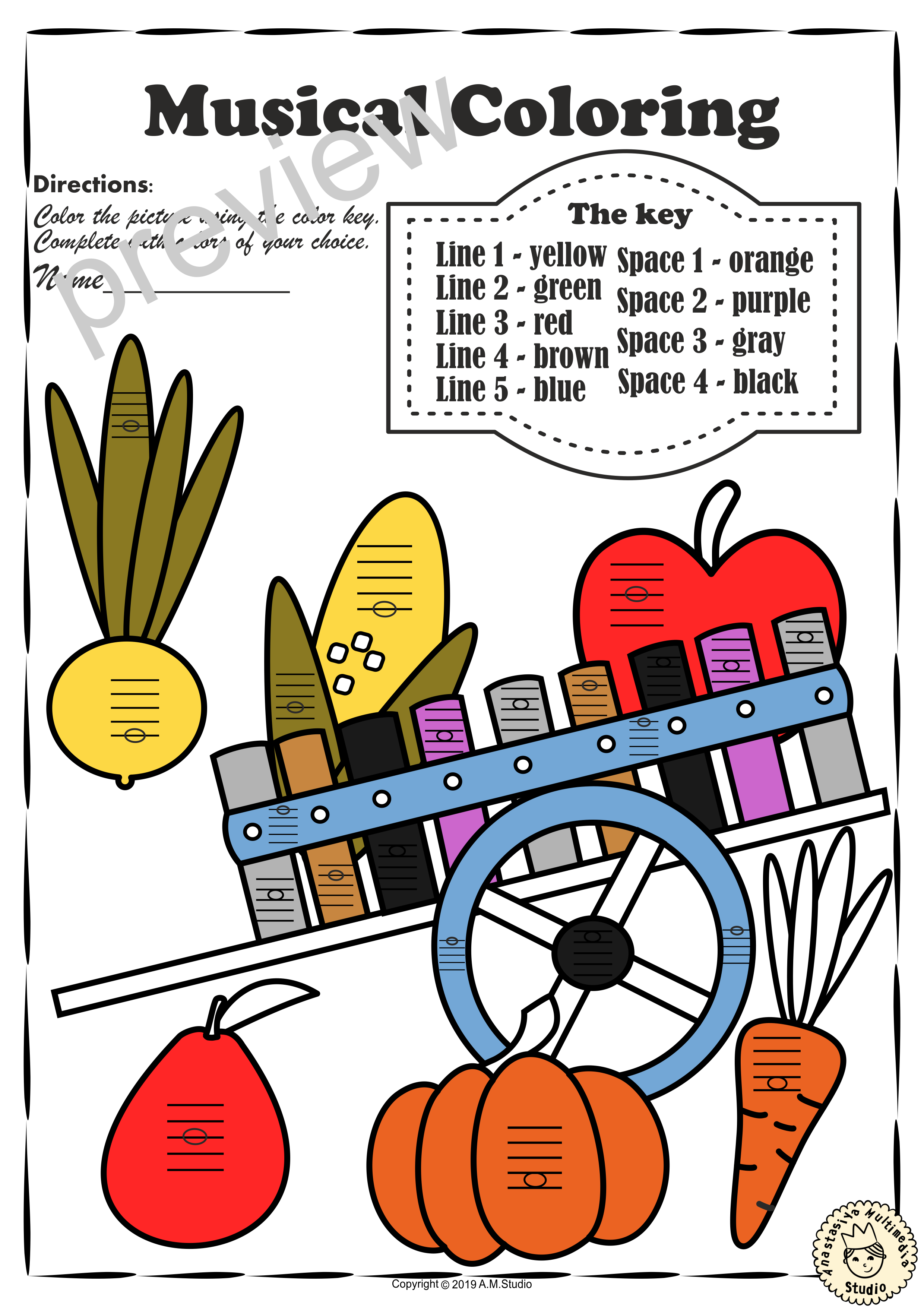 Musical Coloring Pages for Fall {Lines and Spaces} with answers (img # 4)
