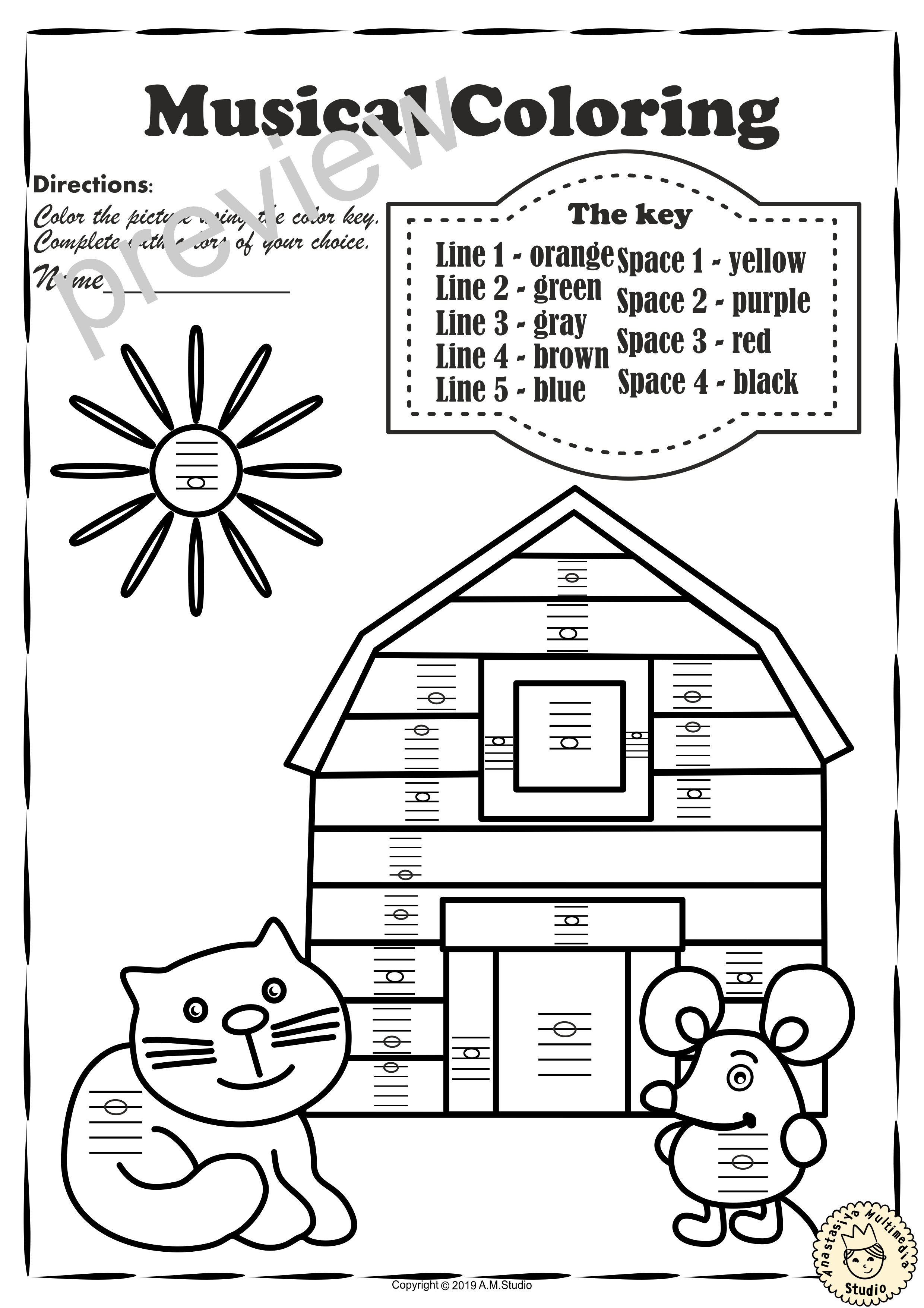 Musical Coloring Pages for Fall {Lines and Spaces} with answers (img # 3)
