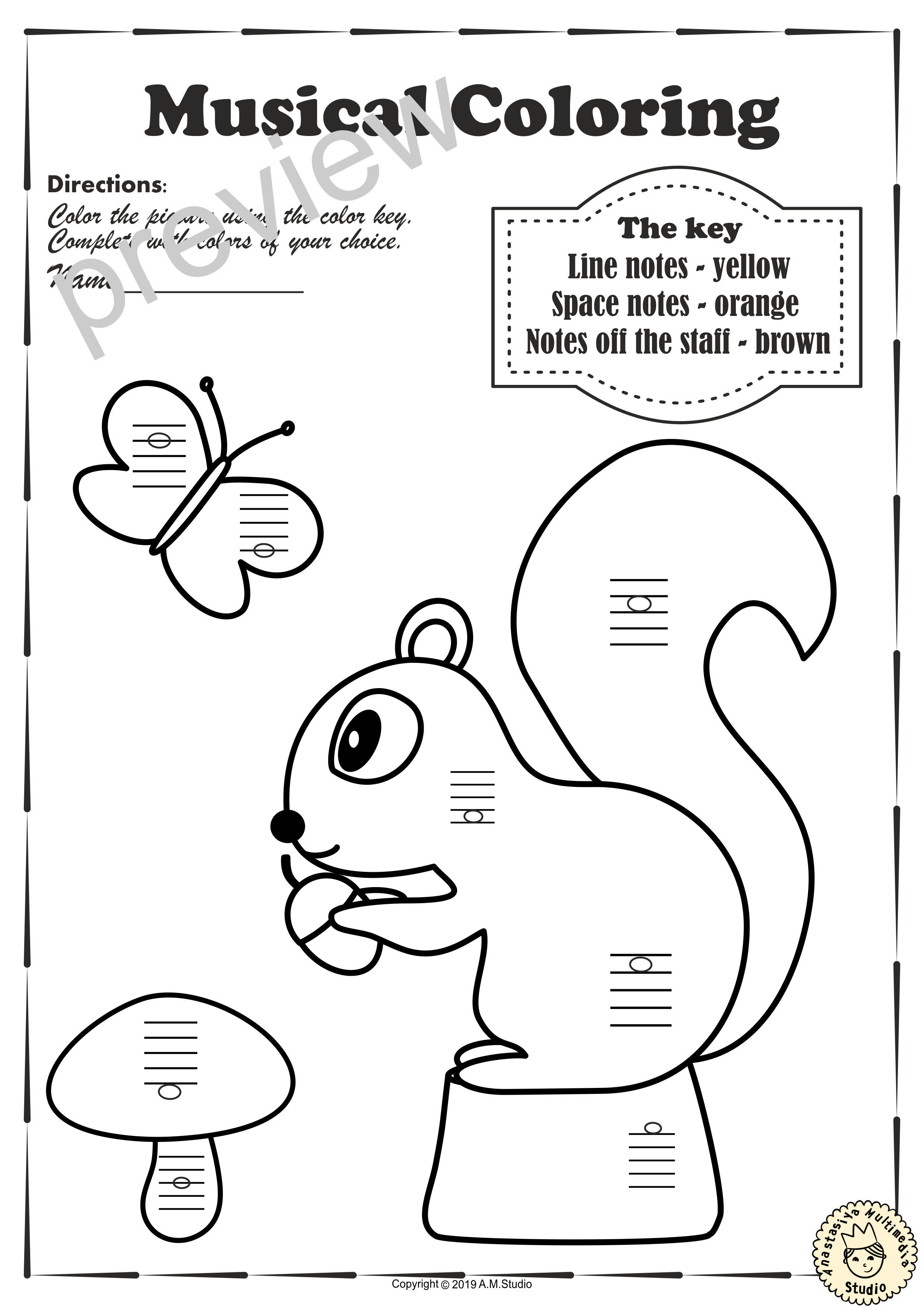 Musical Coloring Pages for Fall {Lines and Spaces} with answers (img # 2)