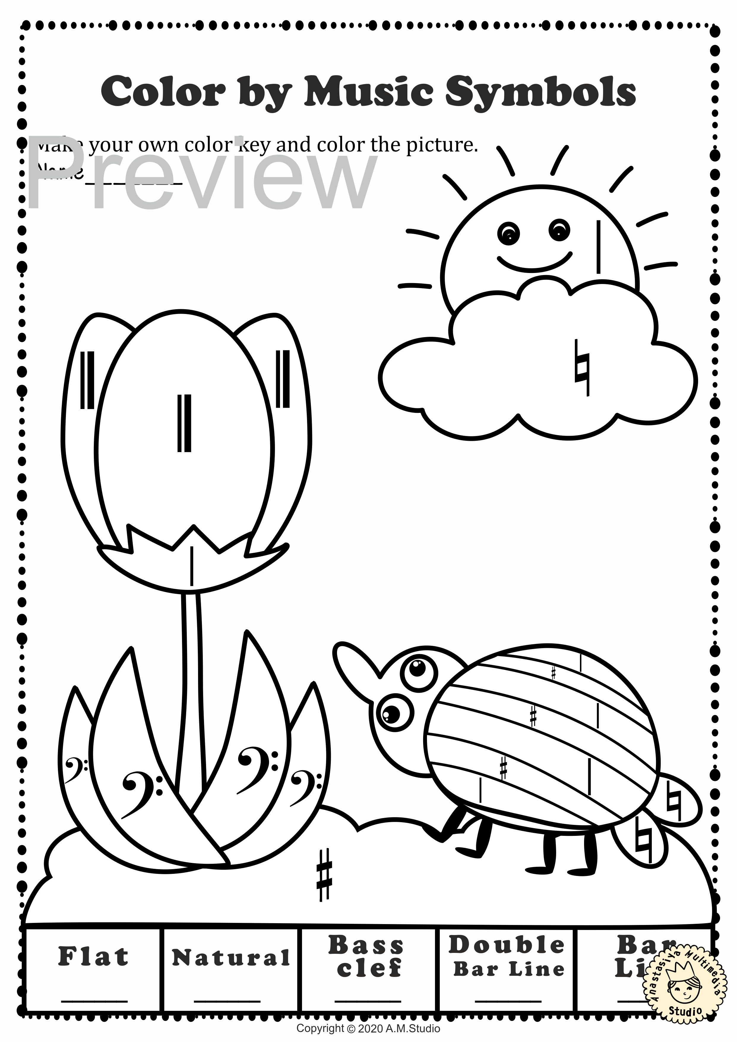 Musical Coloring Pages for Spring {Color by Music Symbols} with answers (img # 1)