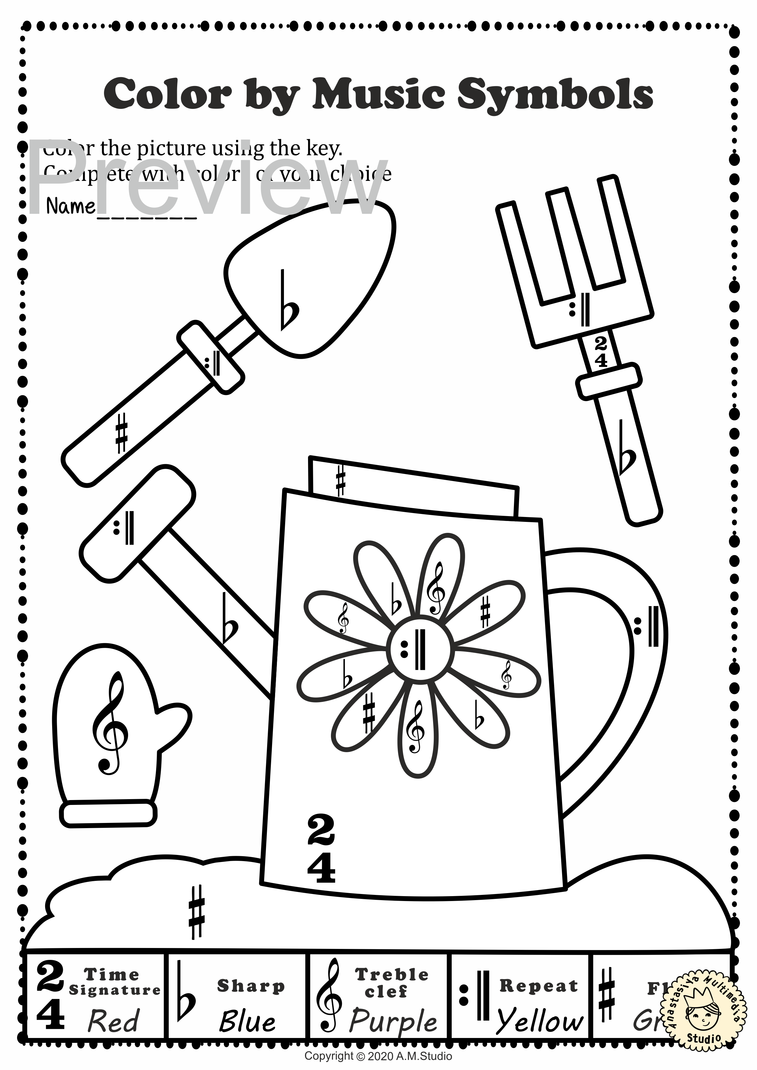 Musical Coloring Pages for Spring {Color by Music Symbols} with answers (img # 2)