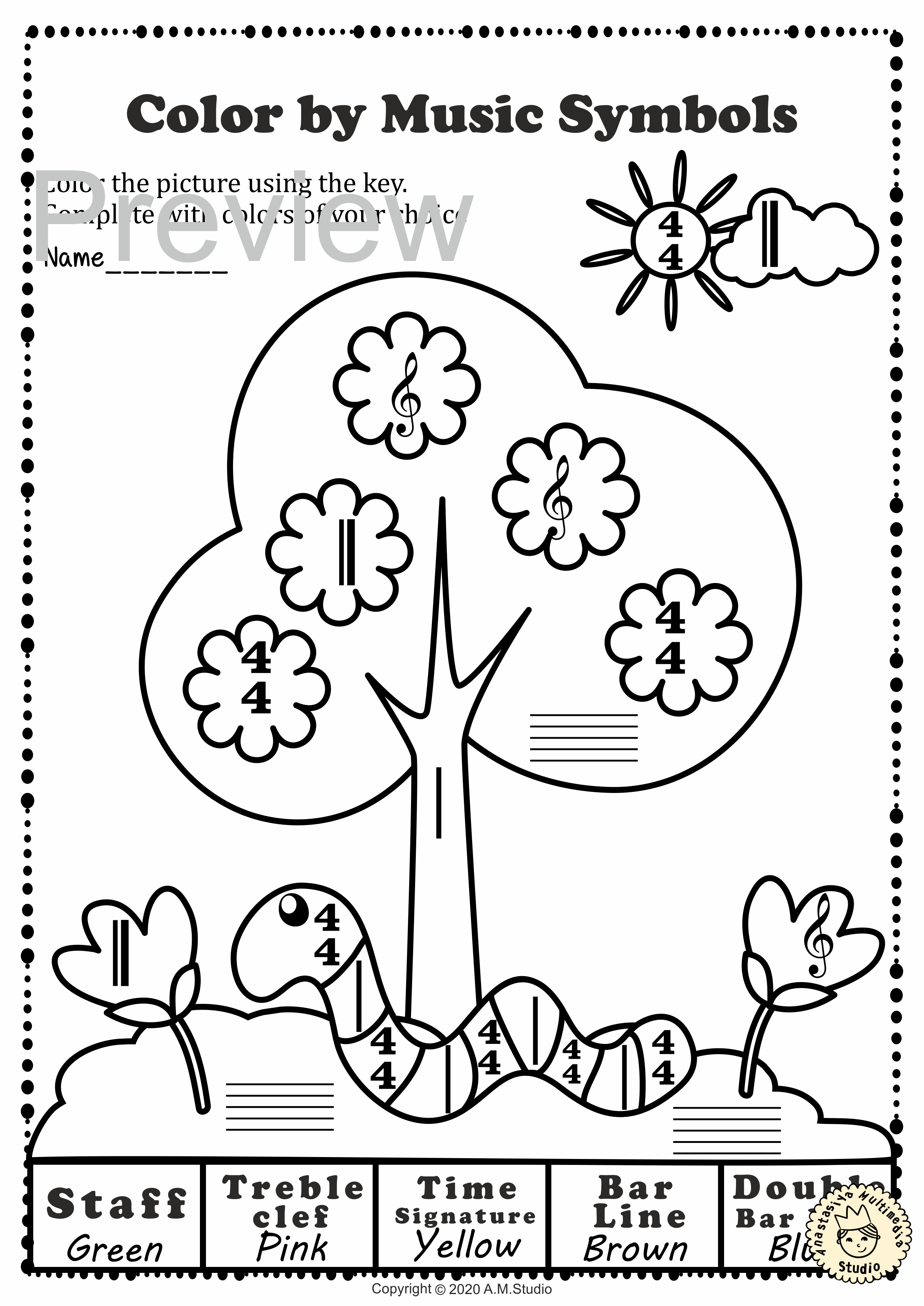 Musical Coloring Pages for Spring {Color by Music Symbols} with answers (img # 3)