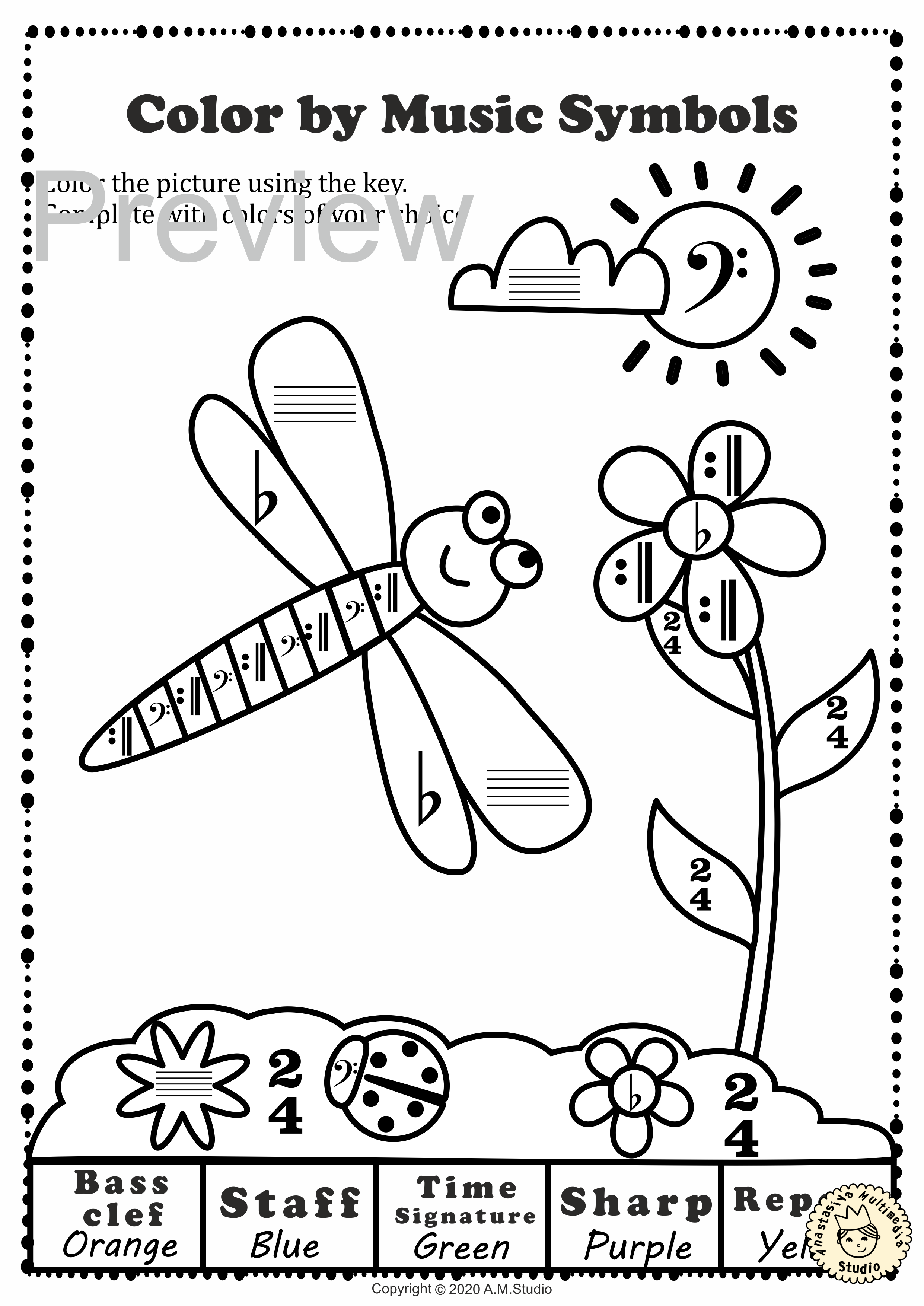 Musical Coloring Pages for Spring {Color by Music Symbols} with answers (img # 4)
