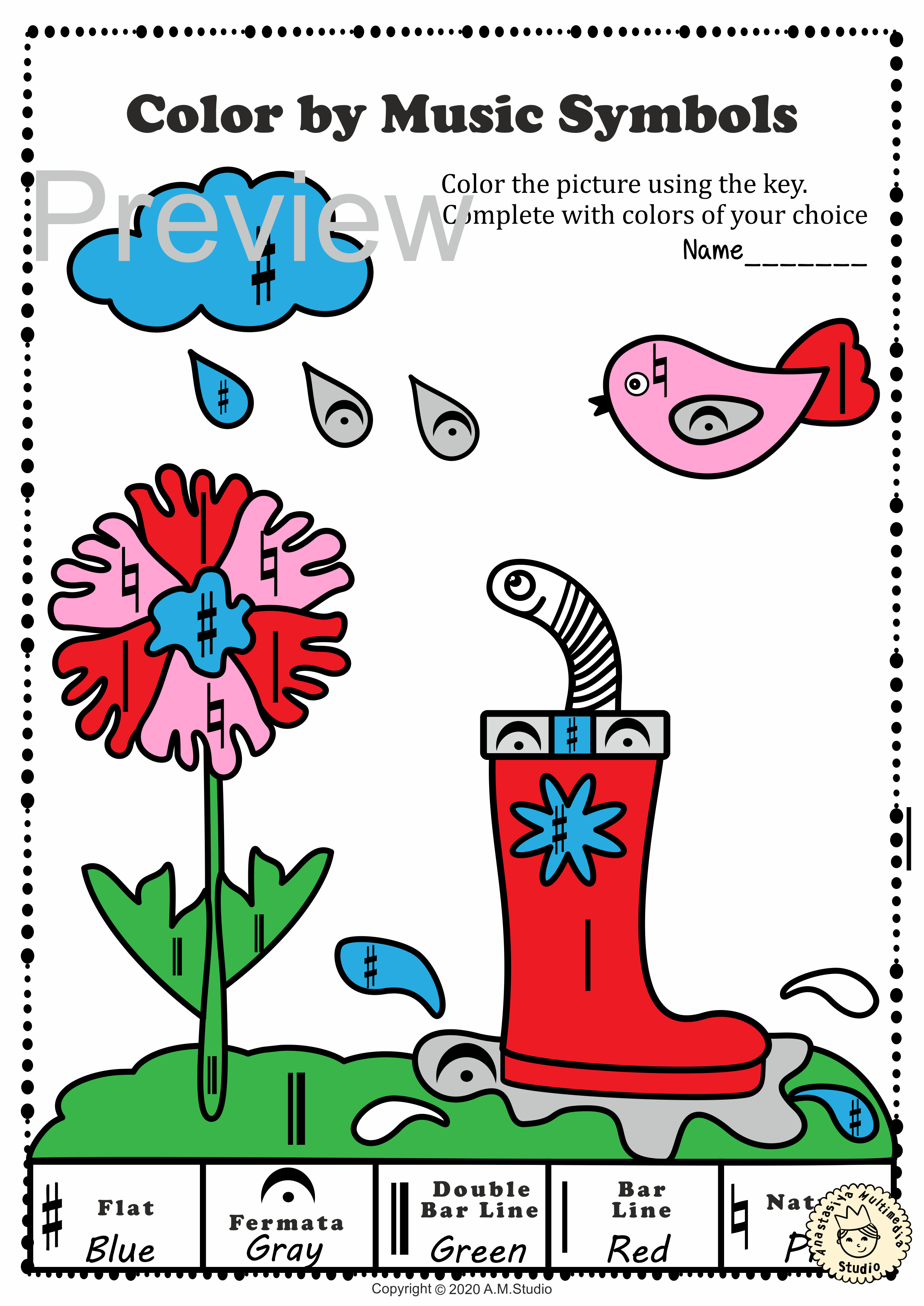 Musical Coloring Pages for Spring {Color by Music Symbols} with answers (img # 5)