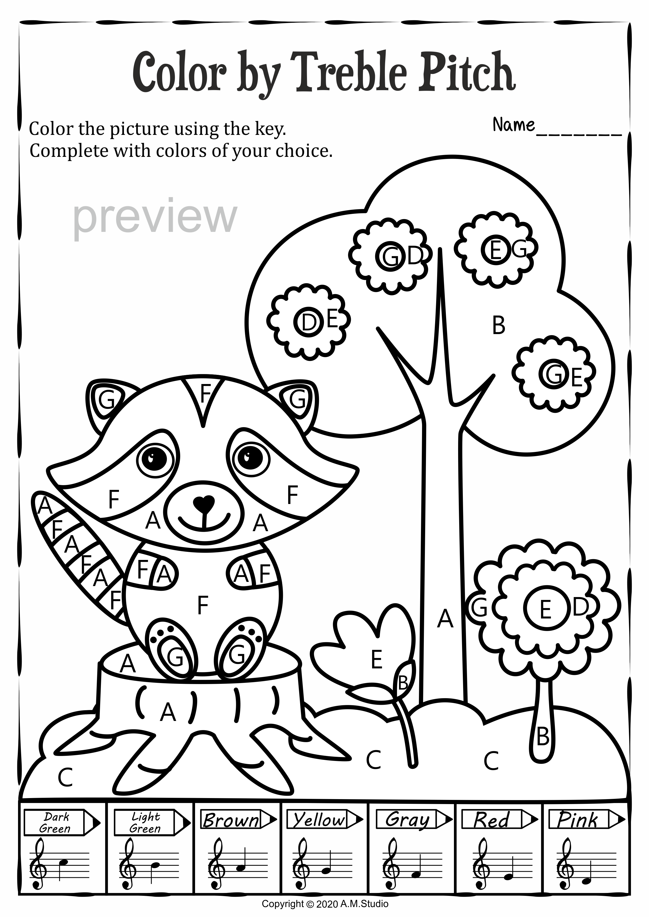 Musical Coloring Pages for Spring {Color by Treble Pitch} with answers (img # 5)