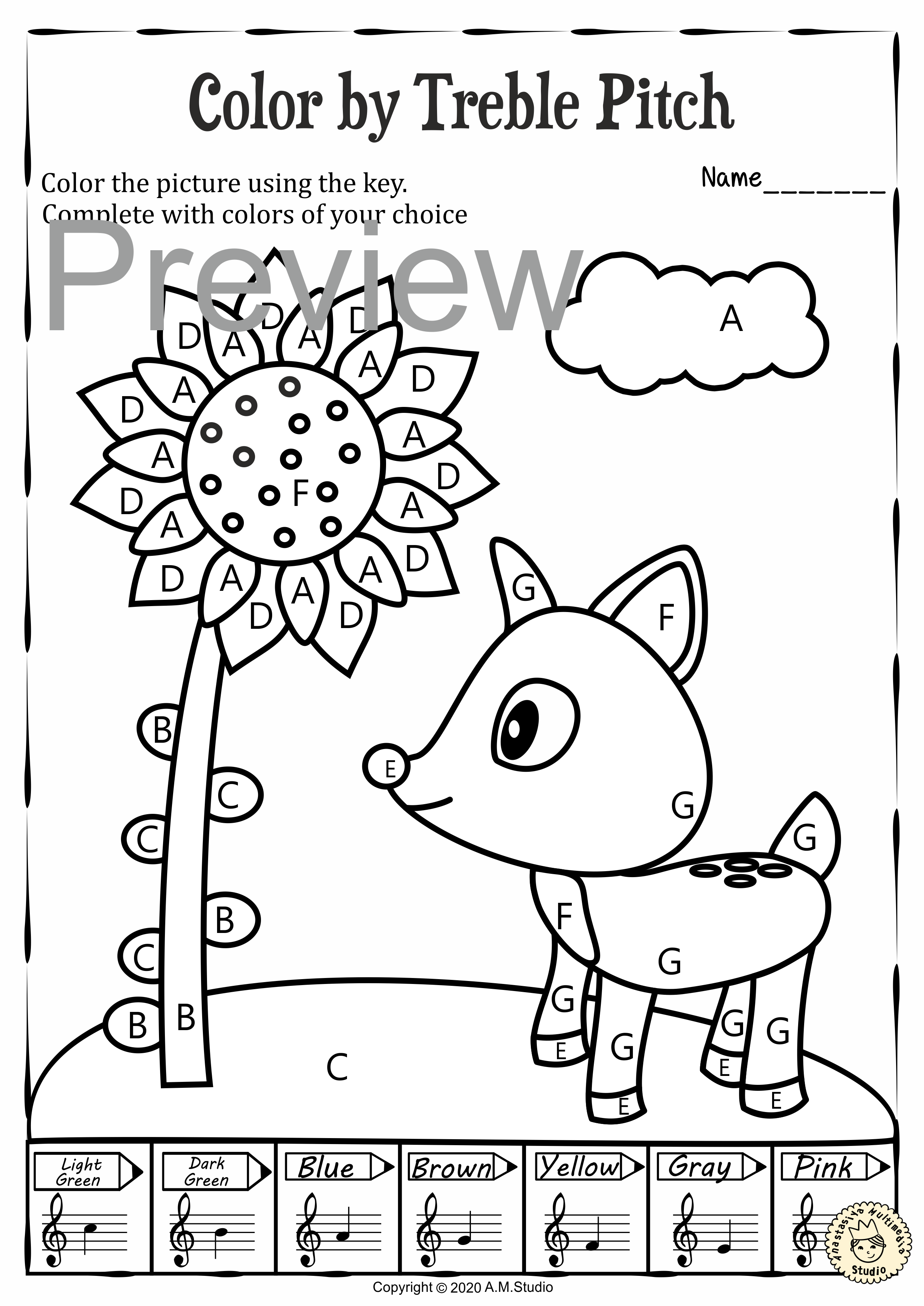 Musical Coloring Pages for Spring {Color by Treble Pitch} with answers (img # 1)
