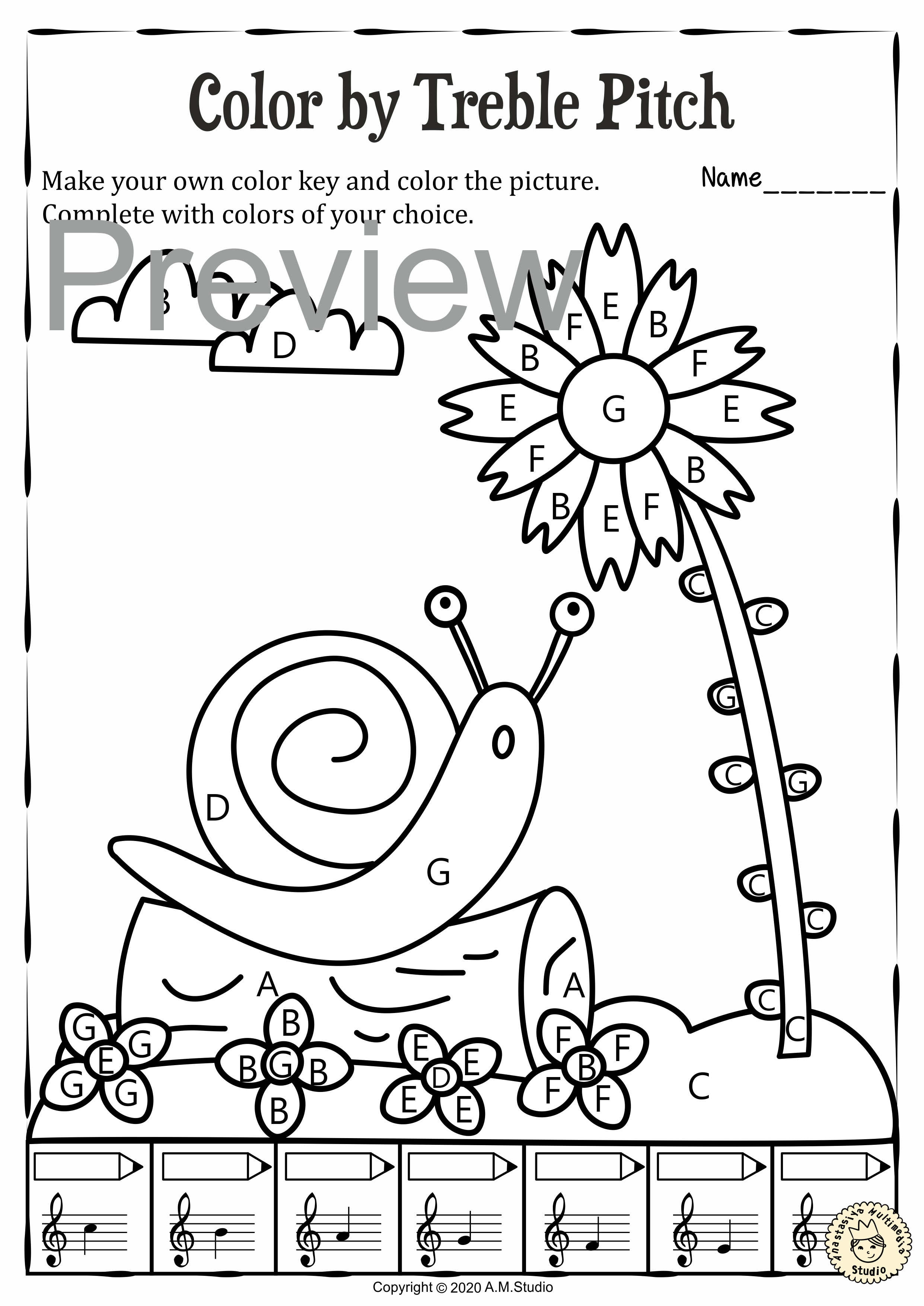 Musical Coloring Pages for Spring {Color by Treble Pitch} with answers (img # 3)
