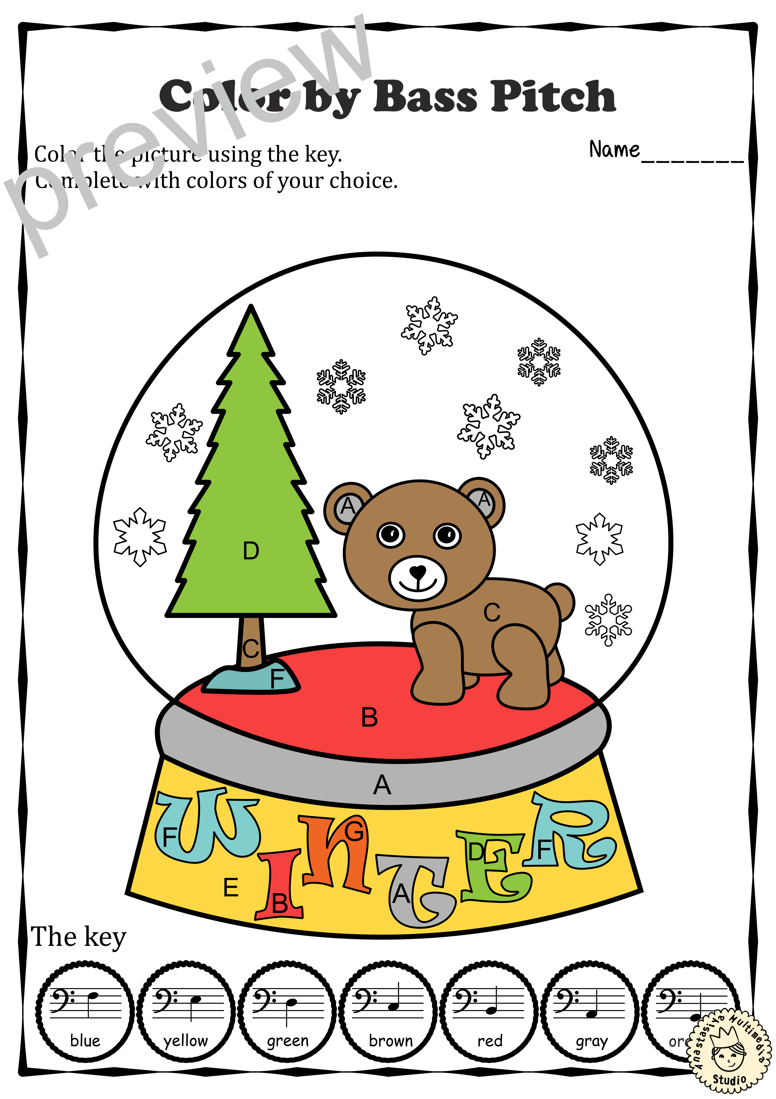 Musical Coloring Pages for Winter {Color by Bass Pitch} with answers (img # 3)
