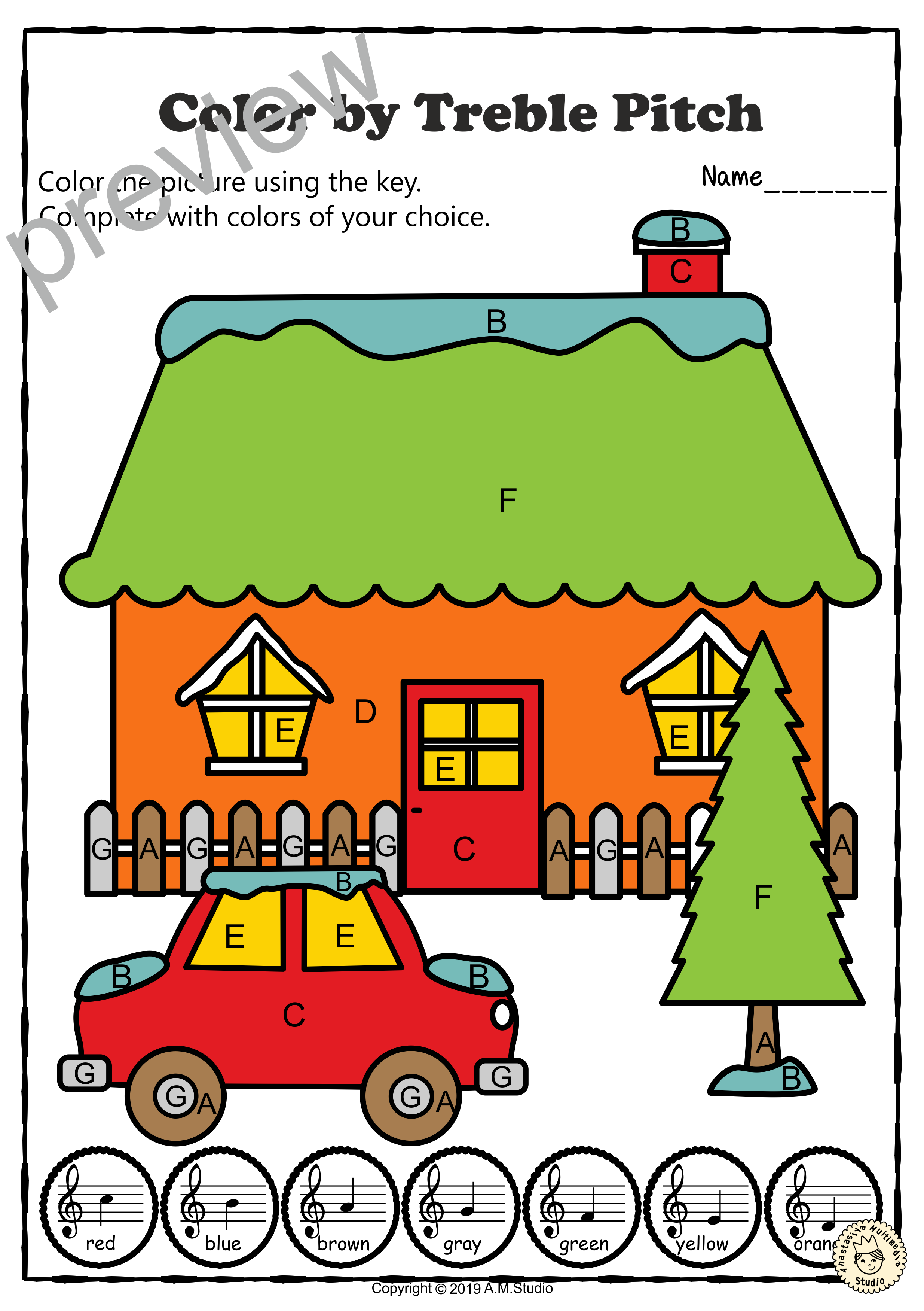 Musical Coloring Pages for Winter {Color by Treble Pitch} with answers (img # 4)