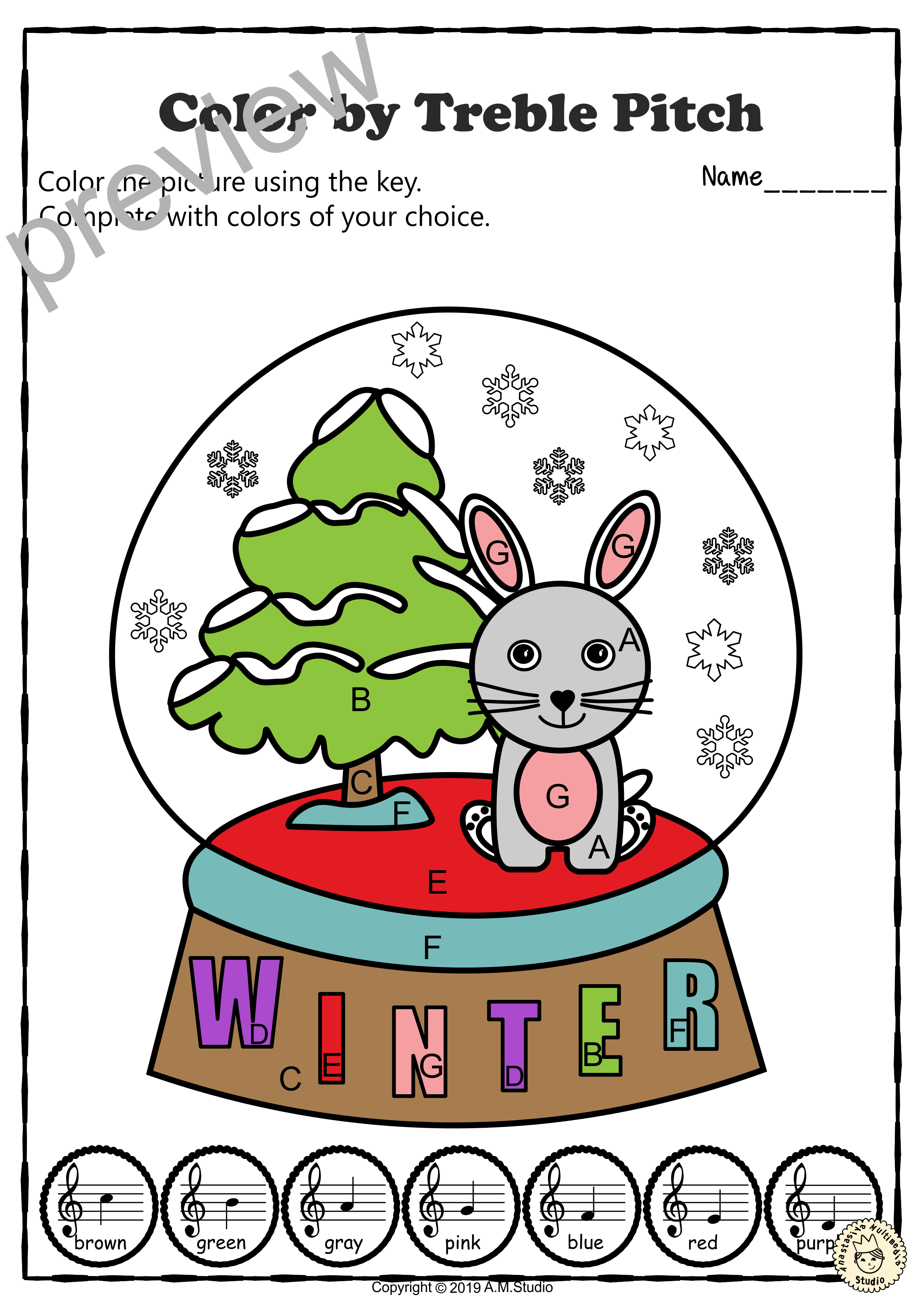 Musical Coloring Pages for Winter {Color by Treble Pitch} with answers (img # 5)