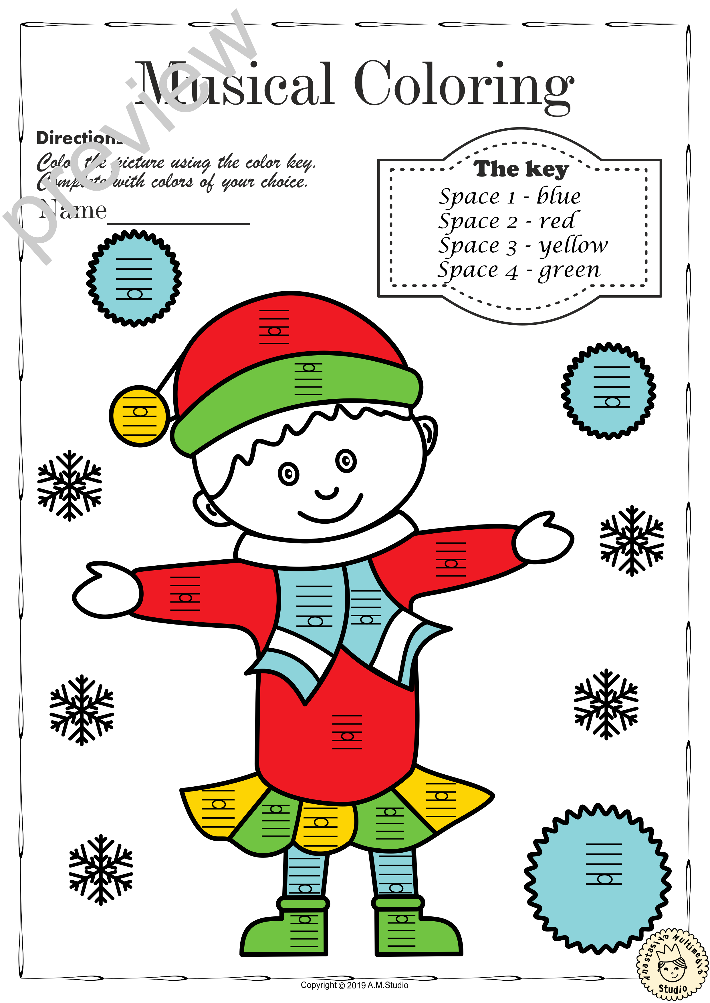 Musical Coloring Pages for Winter {Lines and Spaces} with answers (img # 5)