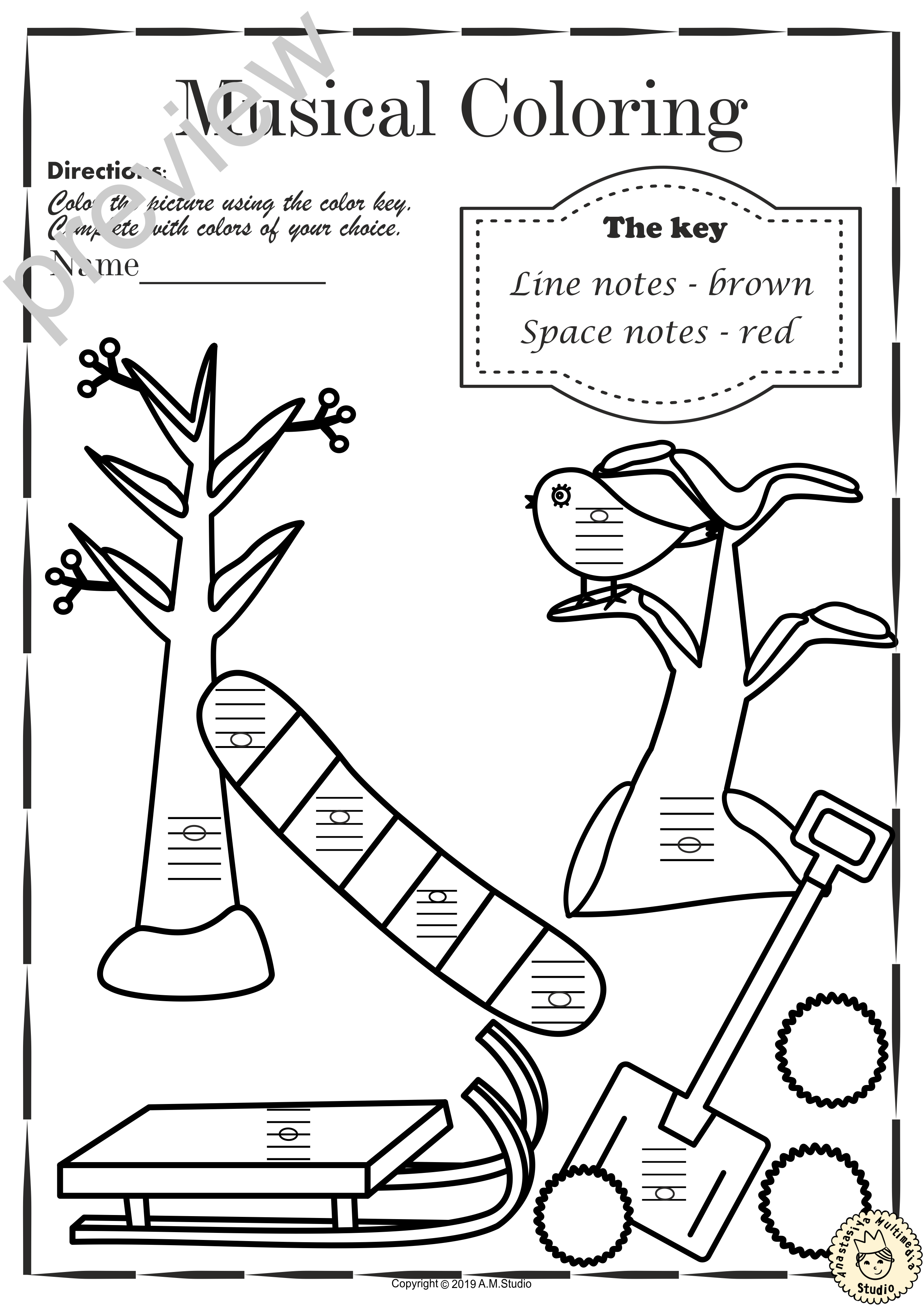 Musical Coloring Pages for Winter {Lines and Spaces} with answers (img # 1)