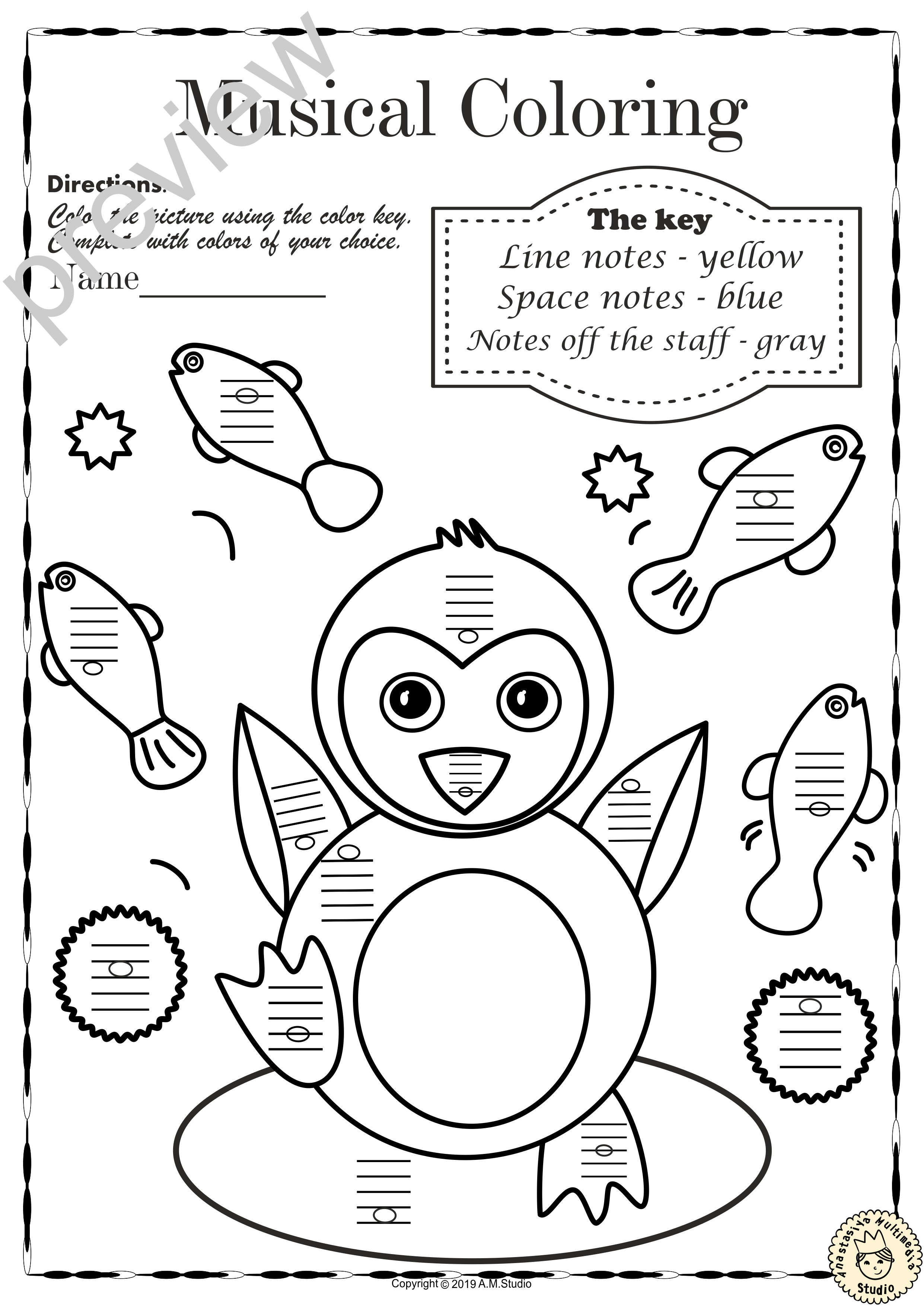 Musical Coloring Pages for Winter {Lines and Spaces} with answers (img # 2)