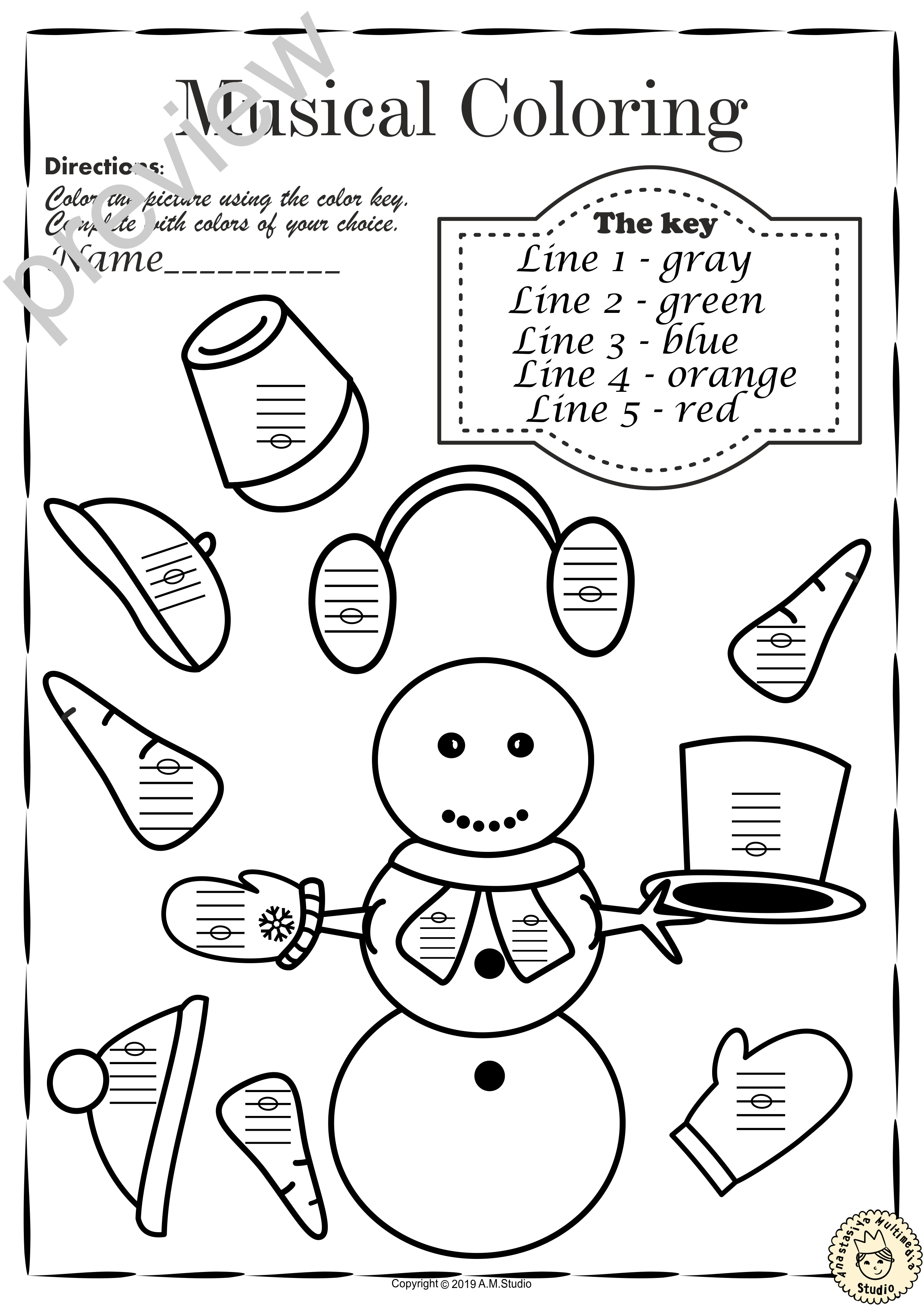 Musical Coloring Pages for Winter {Lines and Spaces} with answers (img # 3)