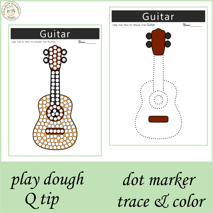 Musical Instrument Worksheets for Preschoolers | Guitar (img # 1)