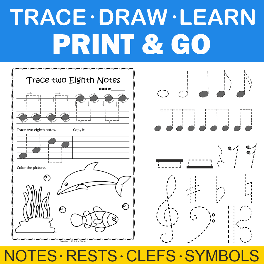 Musical Tracing Worksheets Bundle for Summer (img # 1)