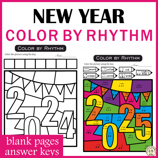 Happy New Year Color by Music Rhythm Worksheets (img # 3)