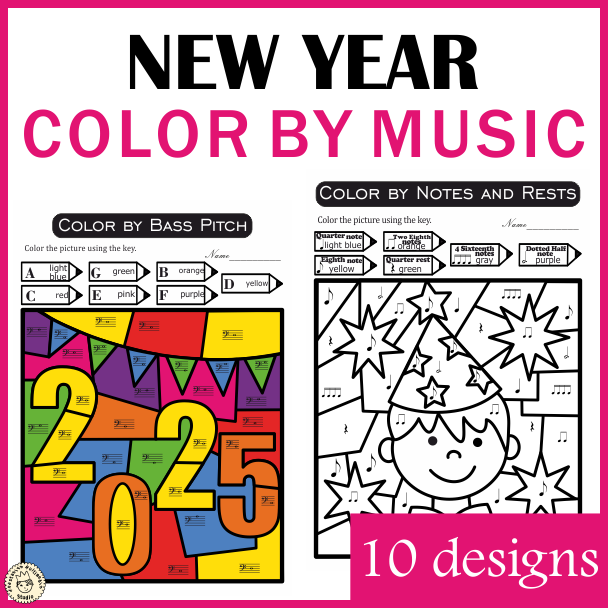 Happy New Year Music Color by Code Worksheets (img # 1)