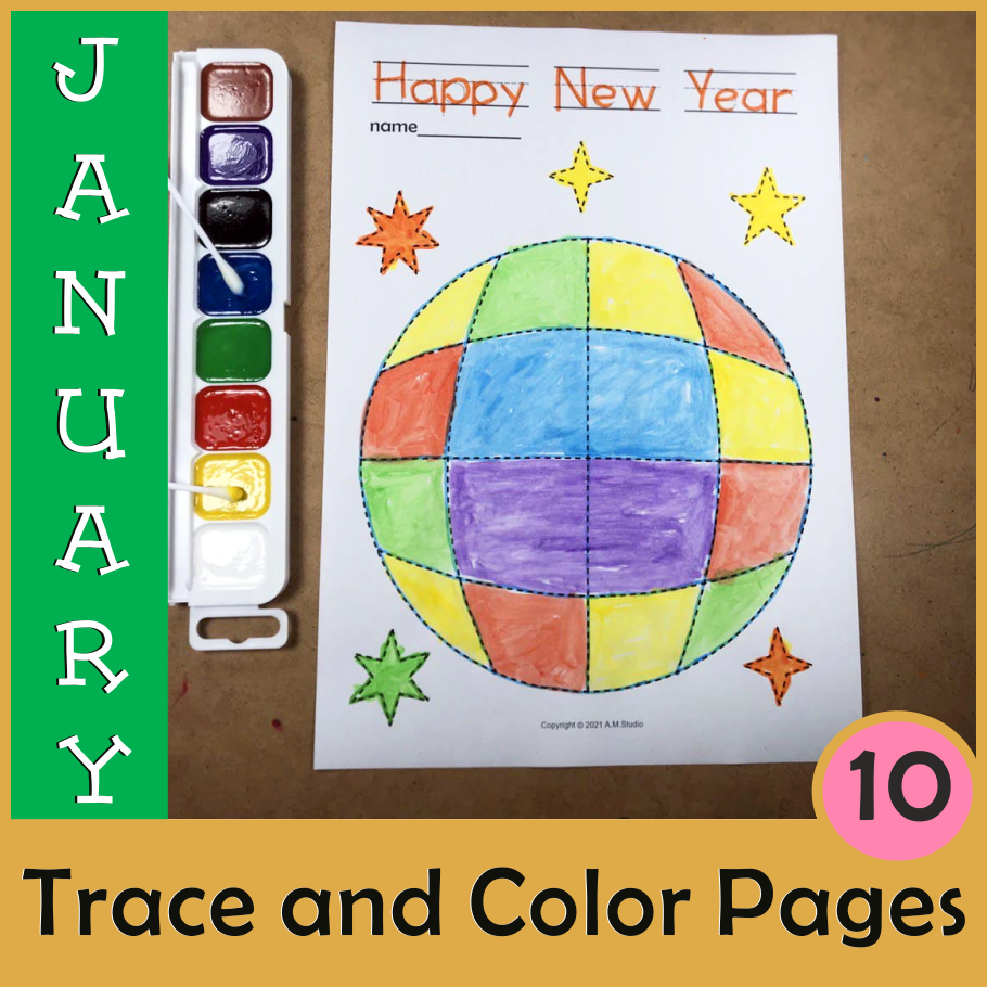 New Year Picture Tracing Worksheets for Pre-K | Pre-handwriting (img # 3)