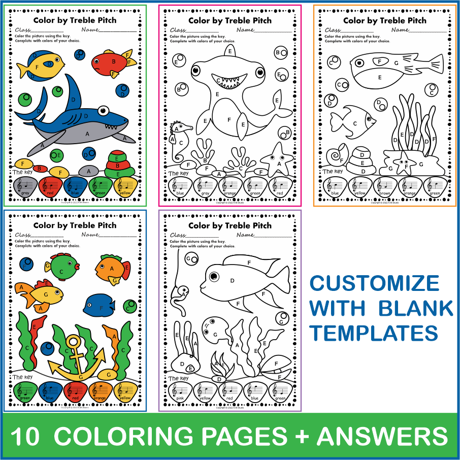 Ocean Animals Color by Treble Clef Note Names Pages and Worksheets (img # 2)