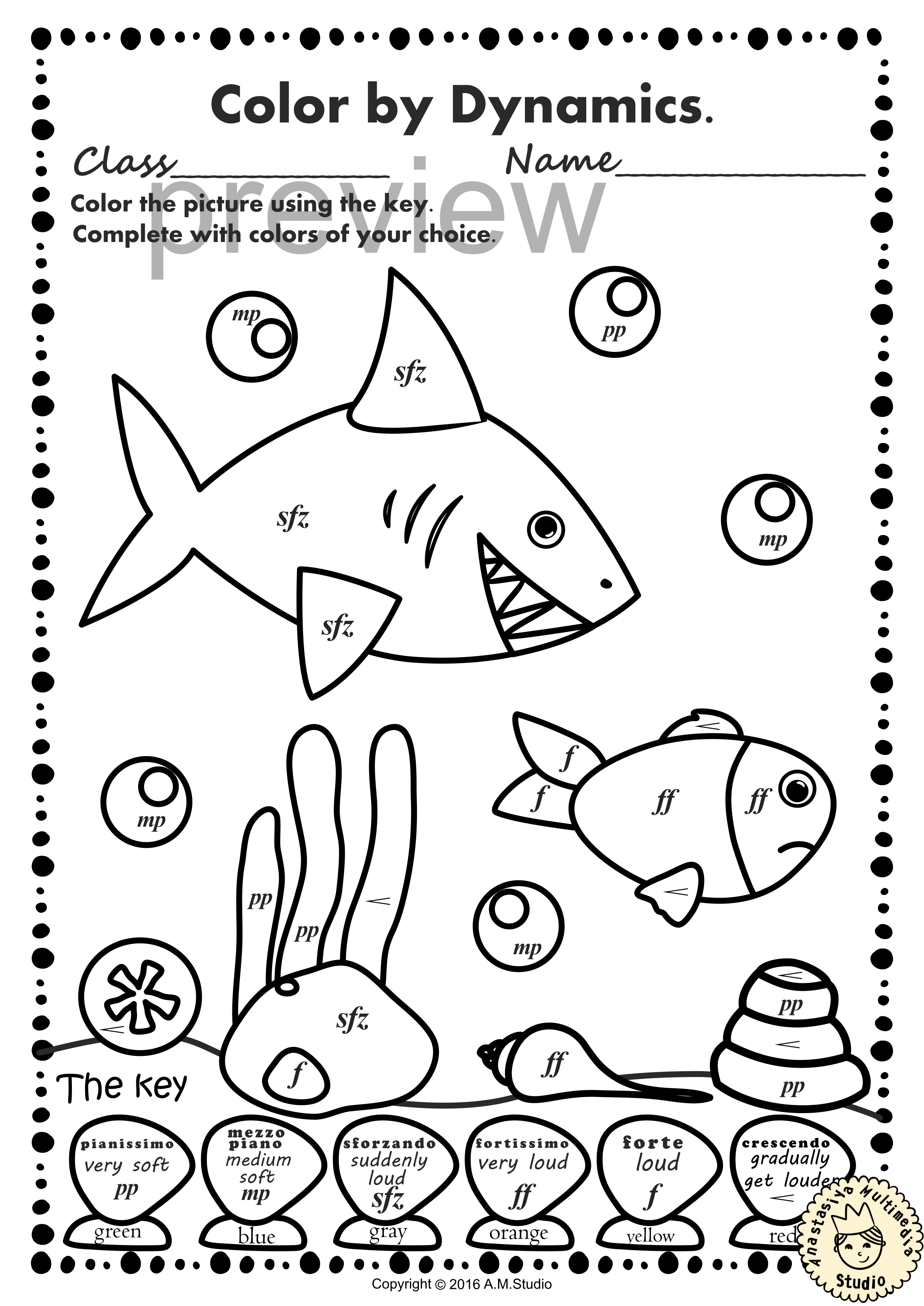 Ocean Animals Music Coloring Pages | Dynamics Music Worksheets (img # 2)