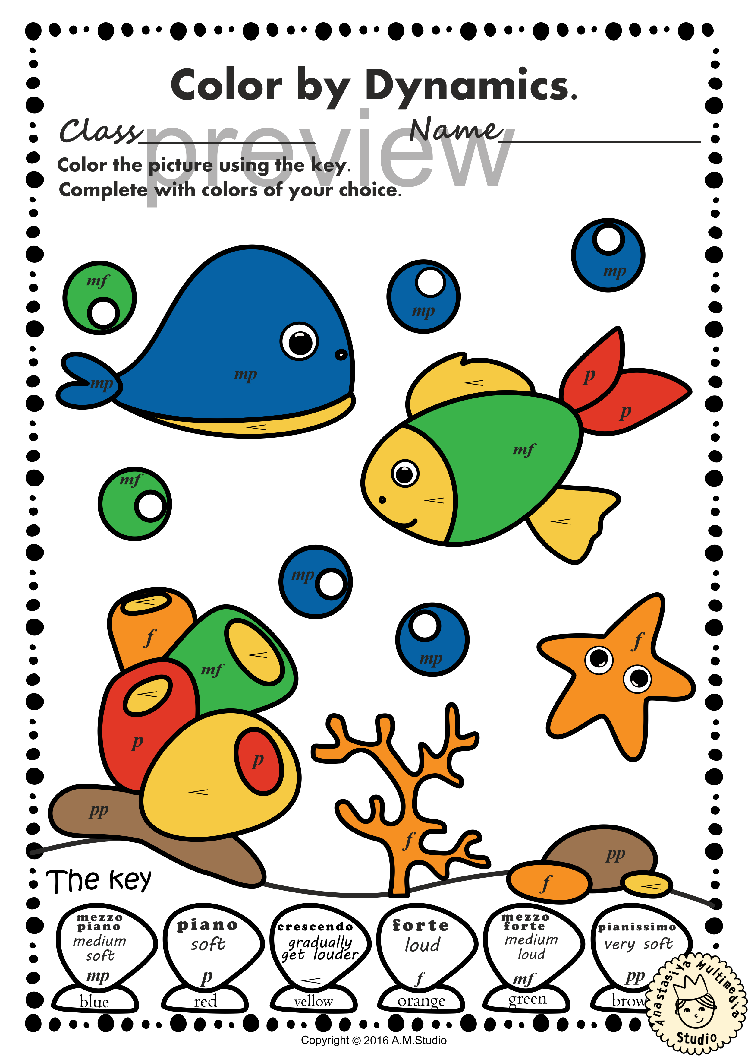 Ocean Animals Music Coloring Pages | Dynamics Music Worksheets (img # 3)