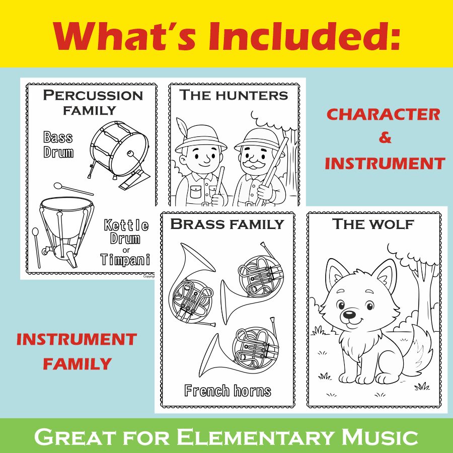 Peter and the Wolf Listen & Color Music Worksheets | No Prep Sub Plans | K–3 (img # 3)