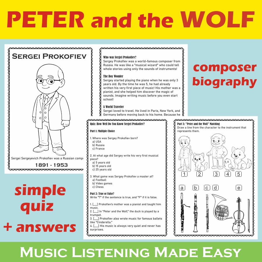 Peter and the Wolf Listen & Color Music Worksheets | No Prep Sub Plans | K–3 (img # 2)