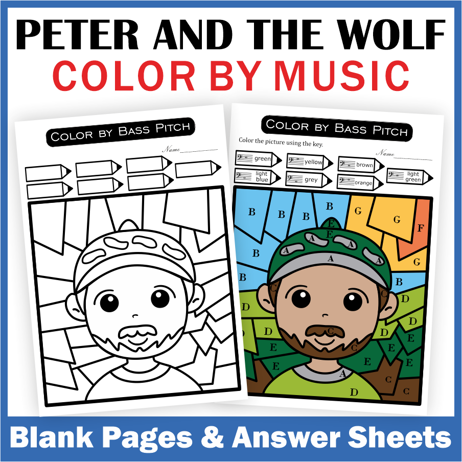 Music Color by Notes & Symbols Worksheets - Peter and the Wolf Music Sub Plans (img # 3)