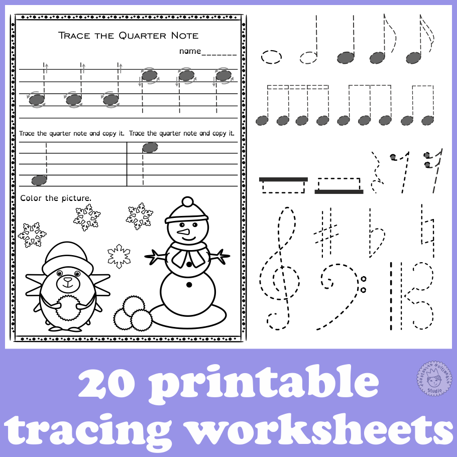 Musical Tracing Worksheets Bundle for Winter (img # 1)