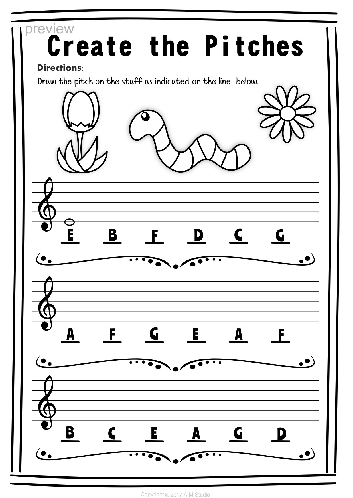 Treble Clef Note Naming Worksheets for Spring (img # 2)