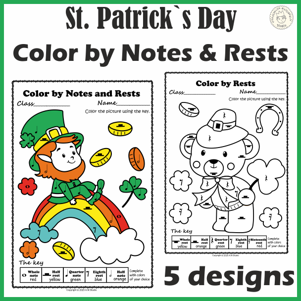 St. Patrick`s Day Music Coloring Pages | Music Color by Notes & Rests (img # 1)