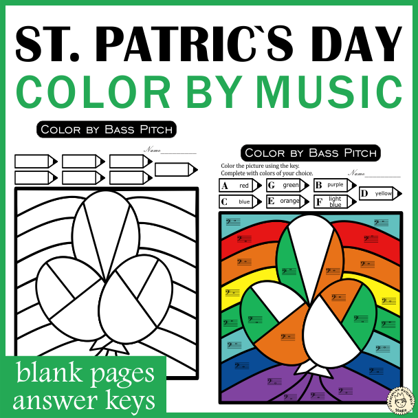 St. Patrick`s Day Music Color by Code Pages | Notes Rests Dynamics Treble & Bass (img # 3)