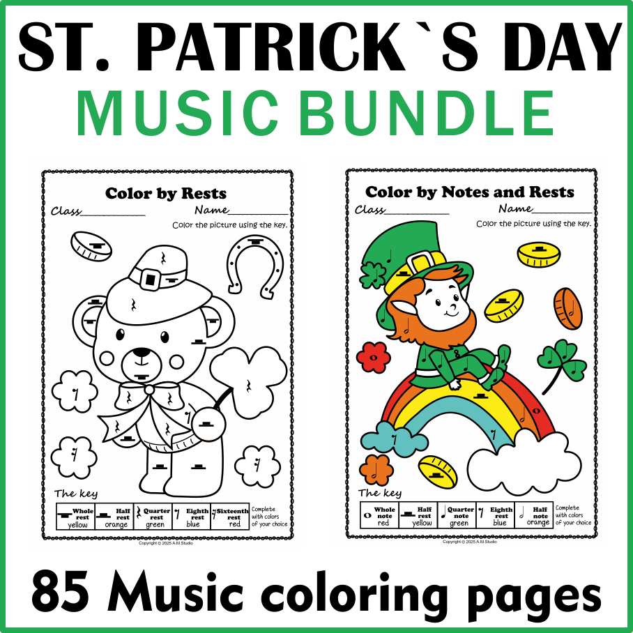 St. Patrick`s Day Music Theory Coloring Pages Bundle (img # 1)