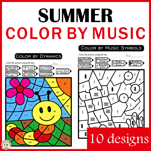 Summer Music Color by Code Pages | Notes Rests Dynamics Treble & Bass (img # 1)