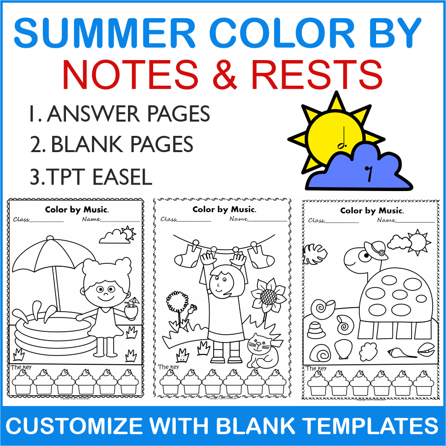 Summer Color by Notes and Rests Music Worksheets (img # 3)