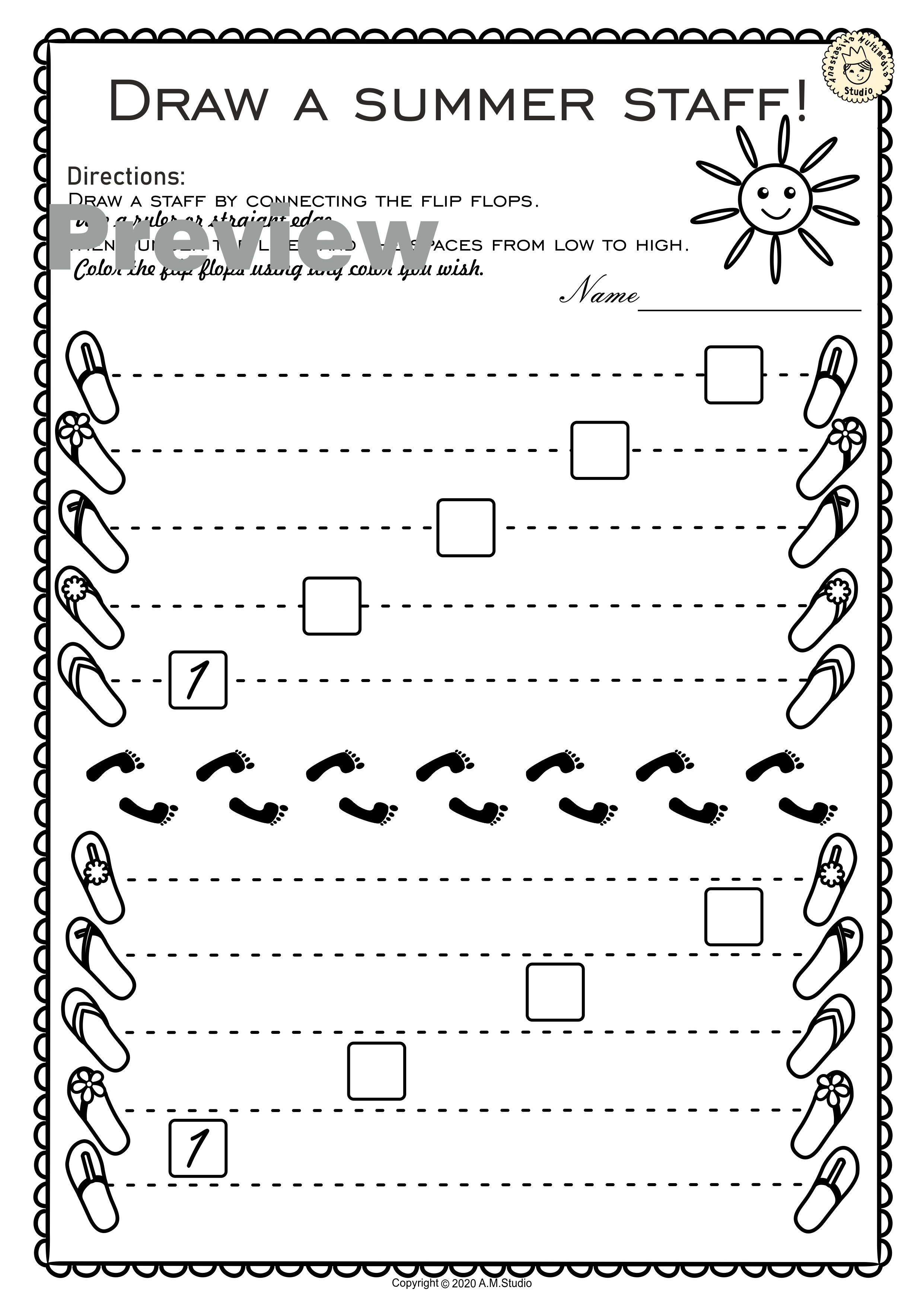 Summer Music Worksheets {Lines/Spaces, High/Low} with answers (img # 3)