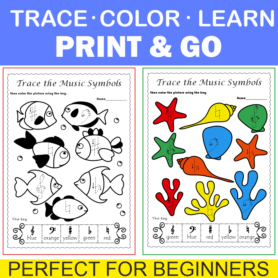 Summer Trace and Color Music Worksheets (img # 1)