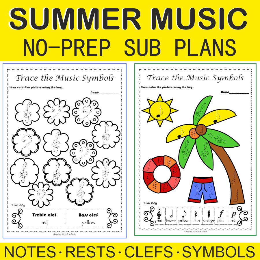 Summer Trace and Color Music Worksheets (img # 2)