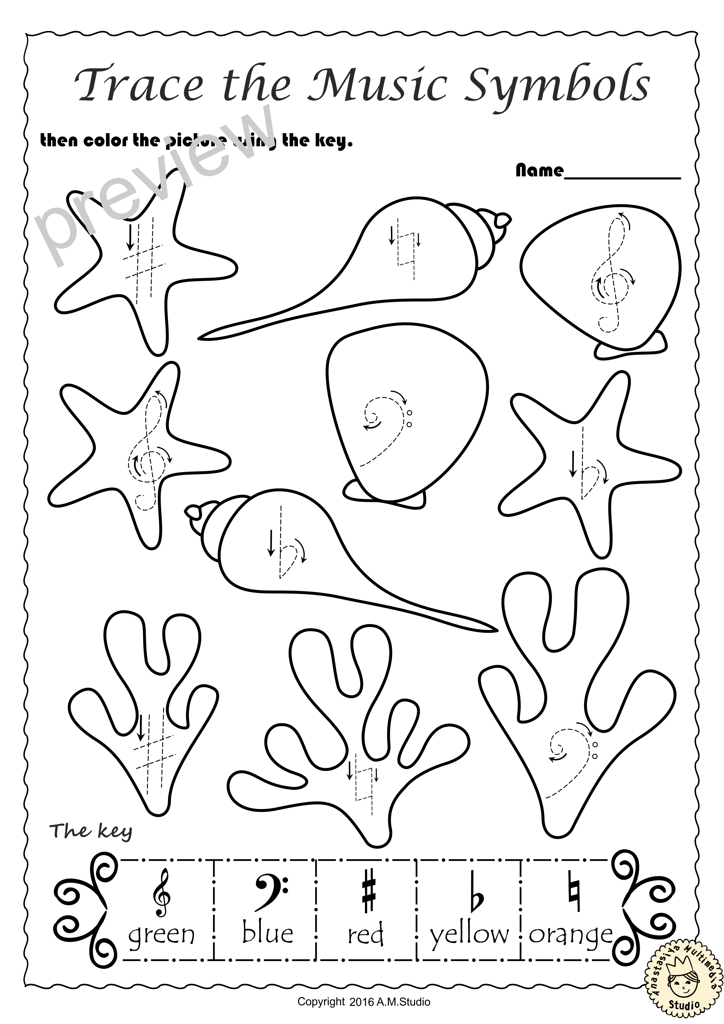 Summer Trace and Color Music Worksheets (img # 2)