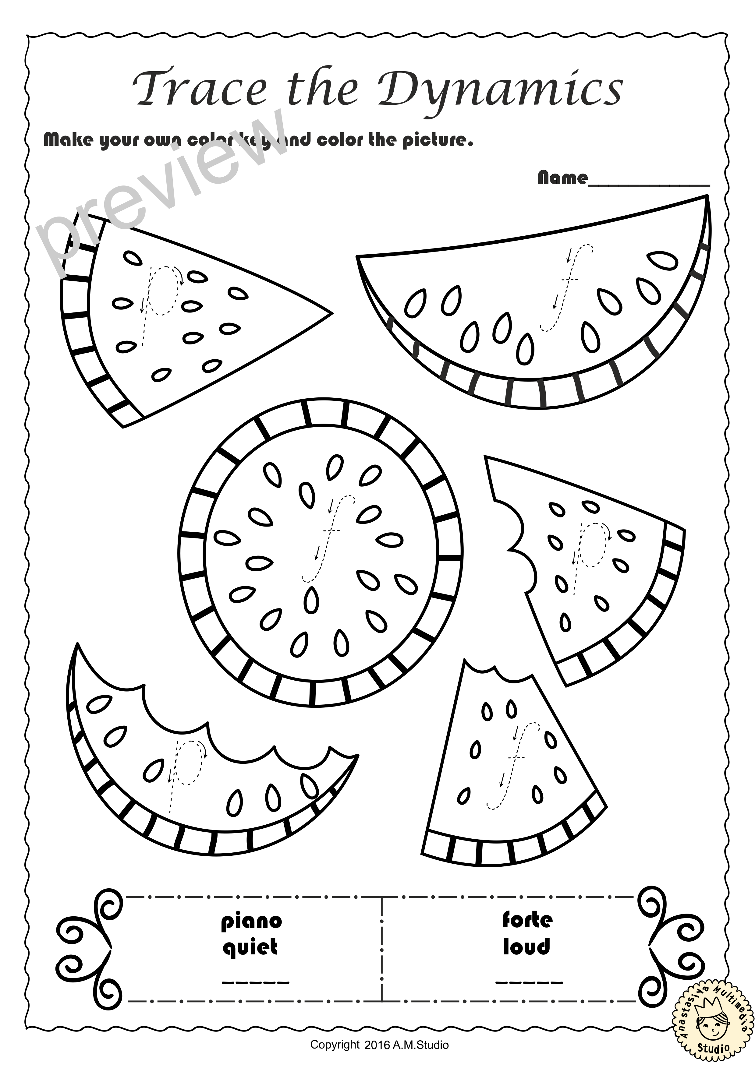 Summer Trace and Color Music Worksheets (img # 3)