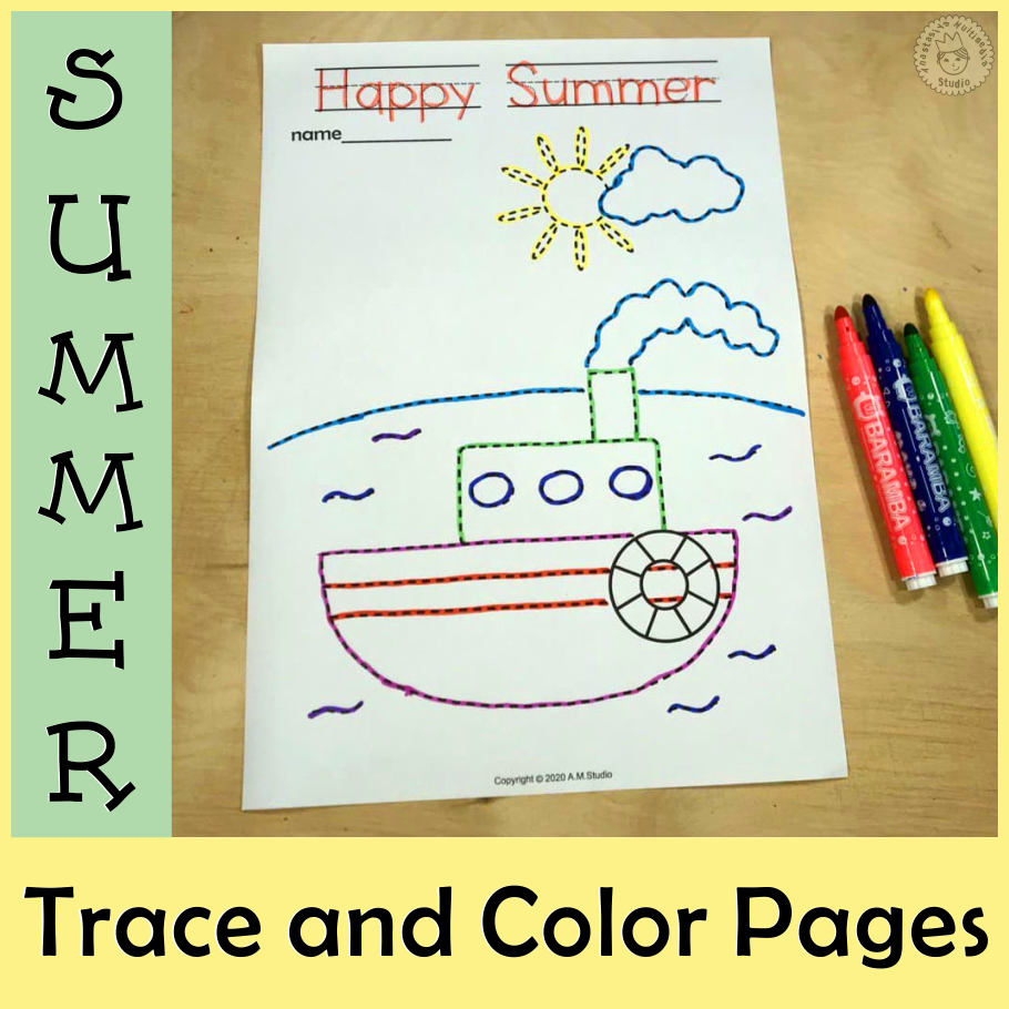 Summer Trace and Color Pages {Fine Motor Skills + Pre-writing} (img # 1)
