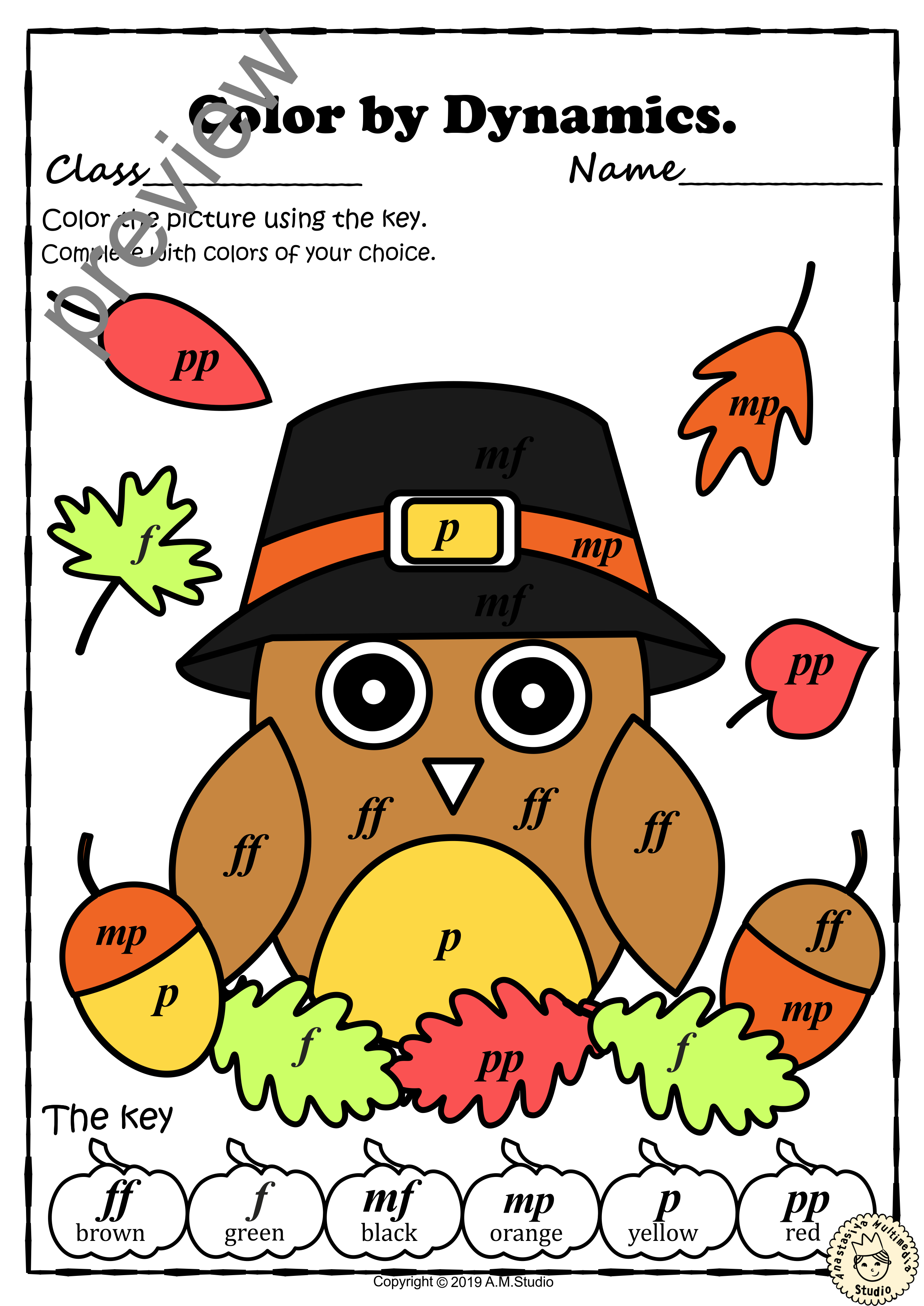 Thanksgiving Color by Music Pages {with answers} (img # 3)