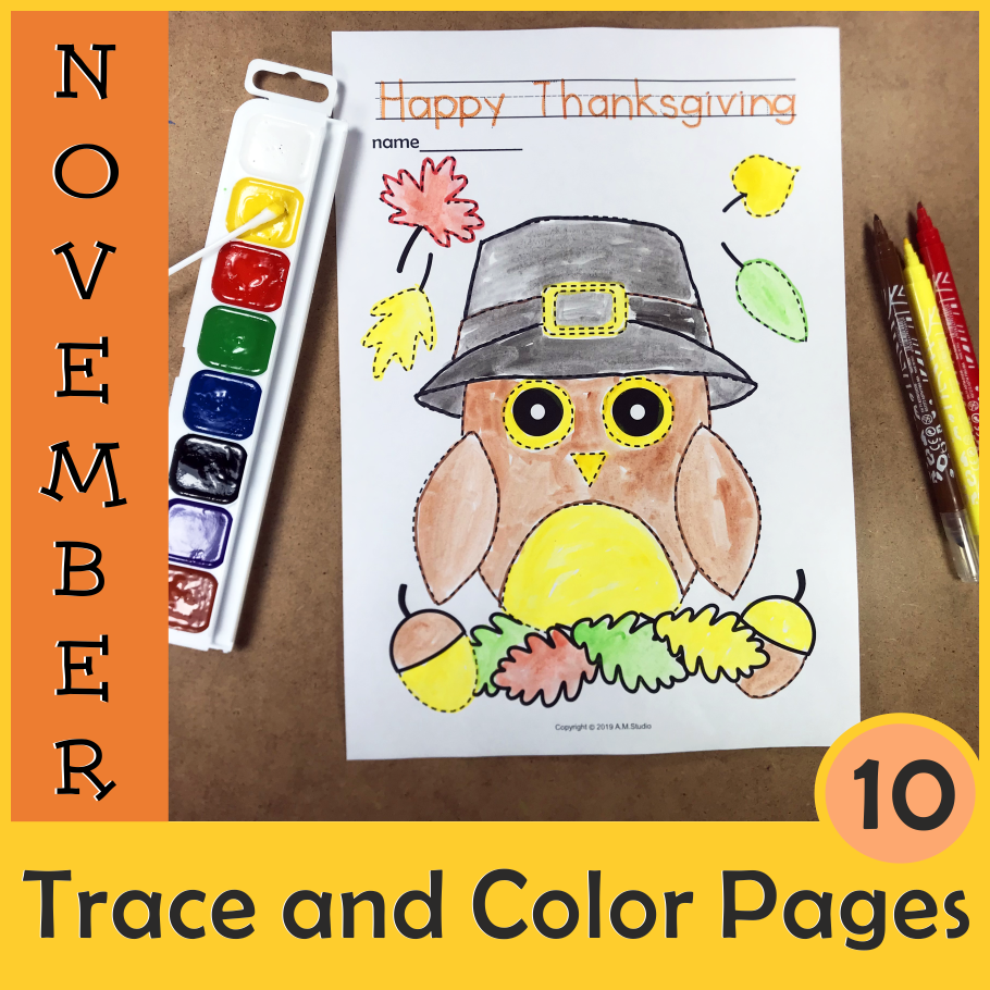 Thanksgiving Trace and Color Pages {Fine Motor Skills + Pre-writing} (img # 3)