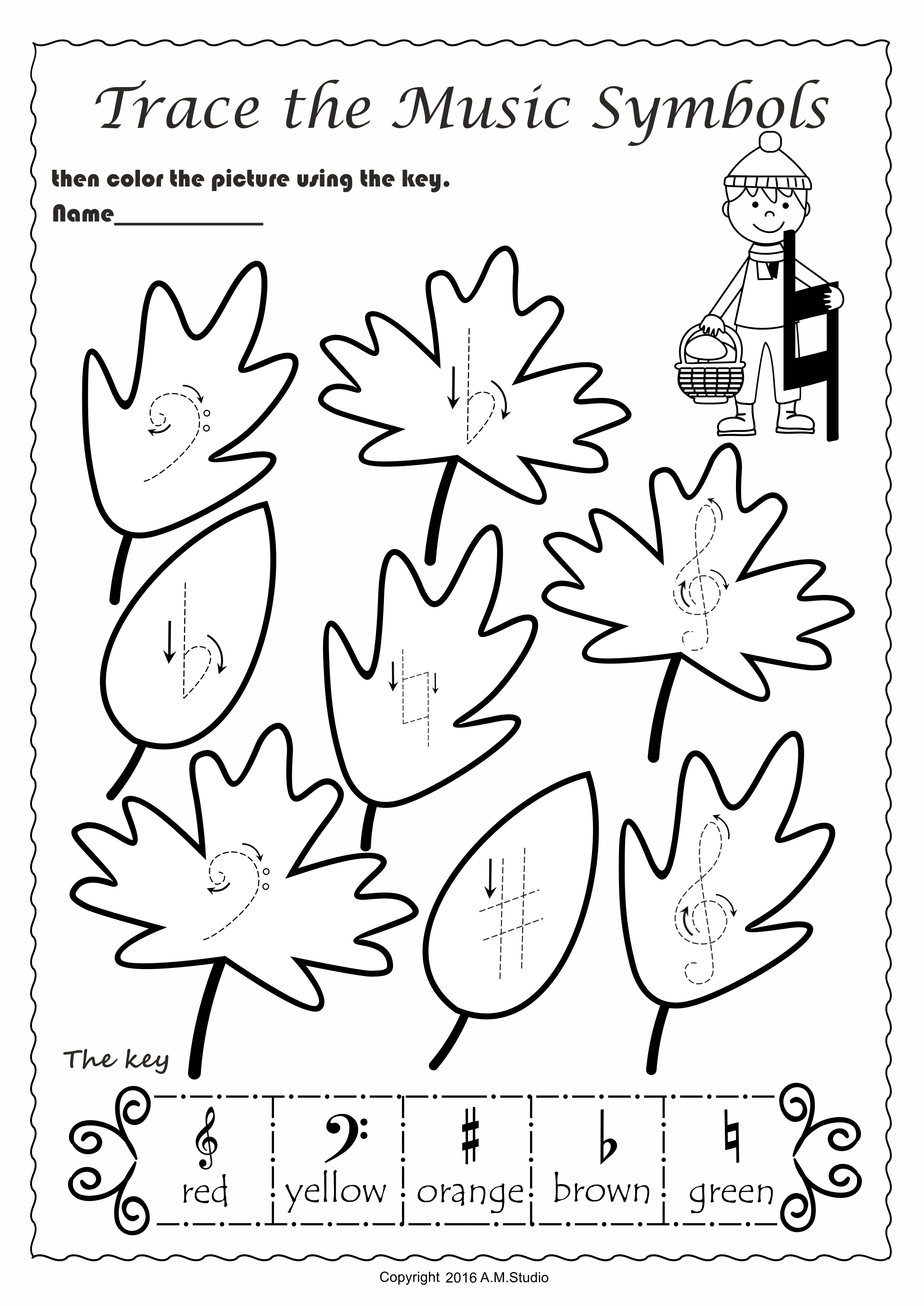 Fall Trace and Color Music Worksheets (img # 2)