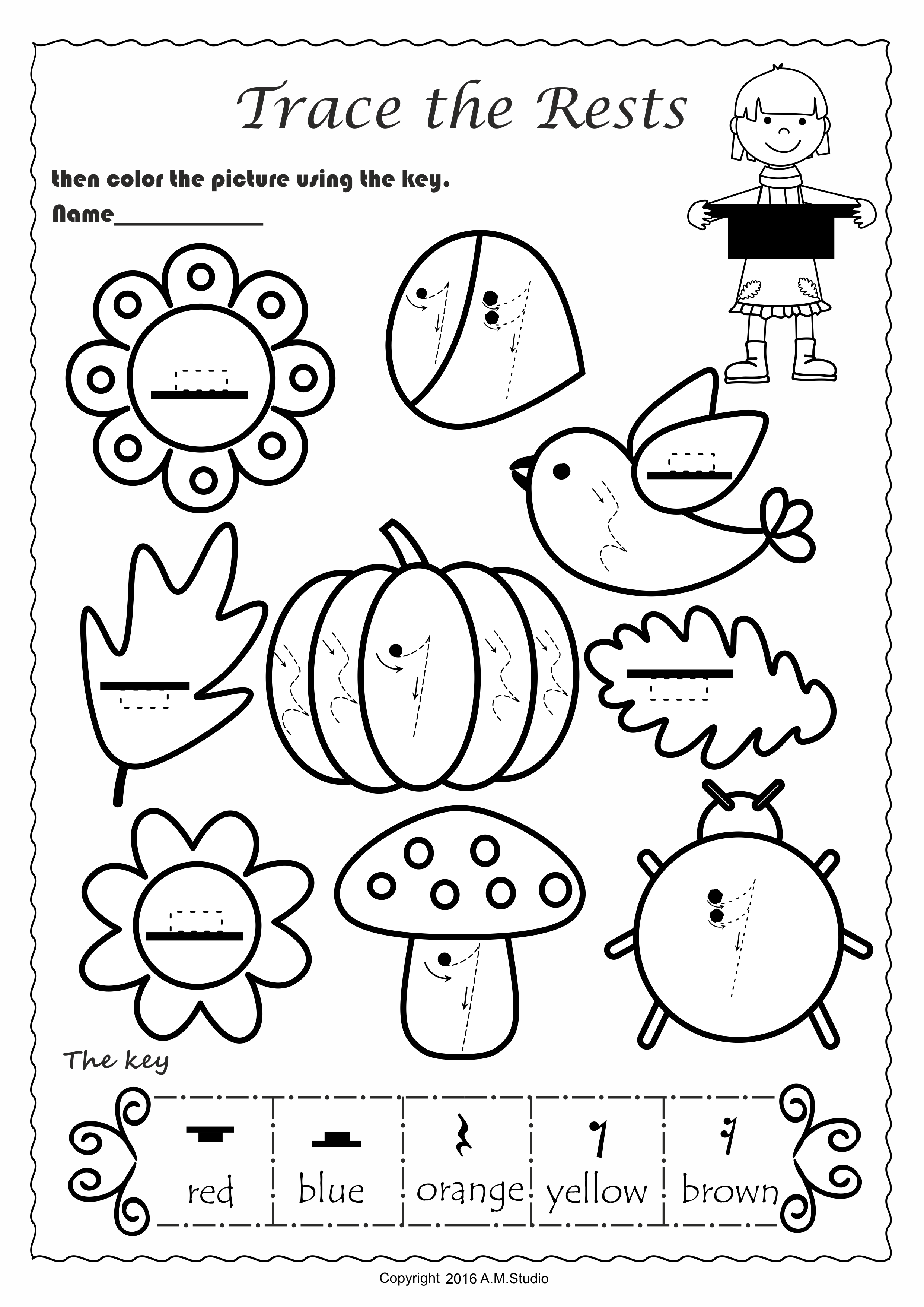 Fall Trace and Color Music Worksheets (img # 3)