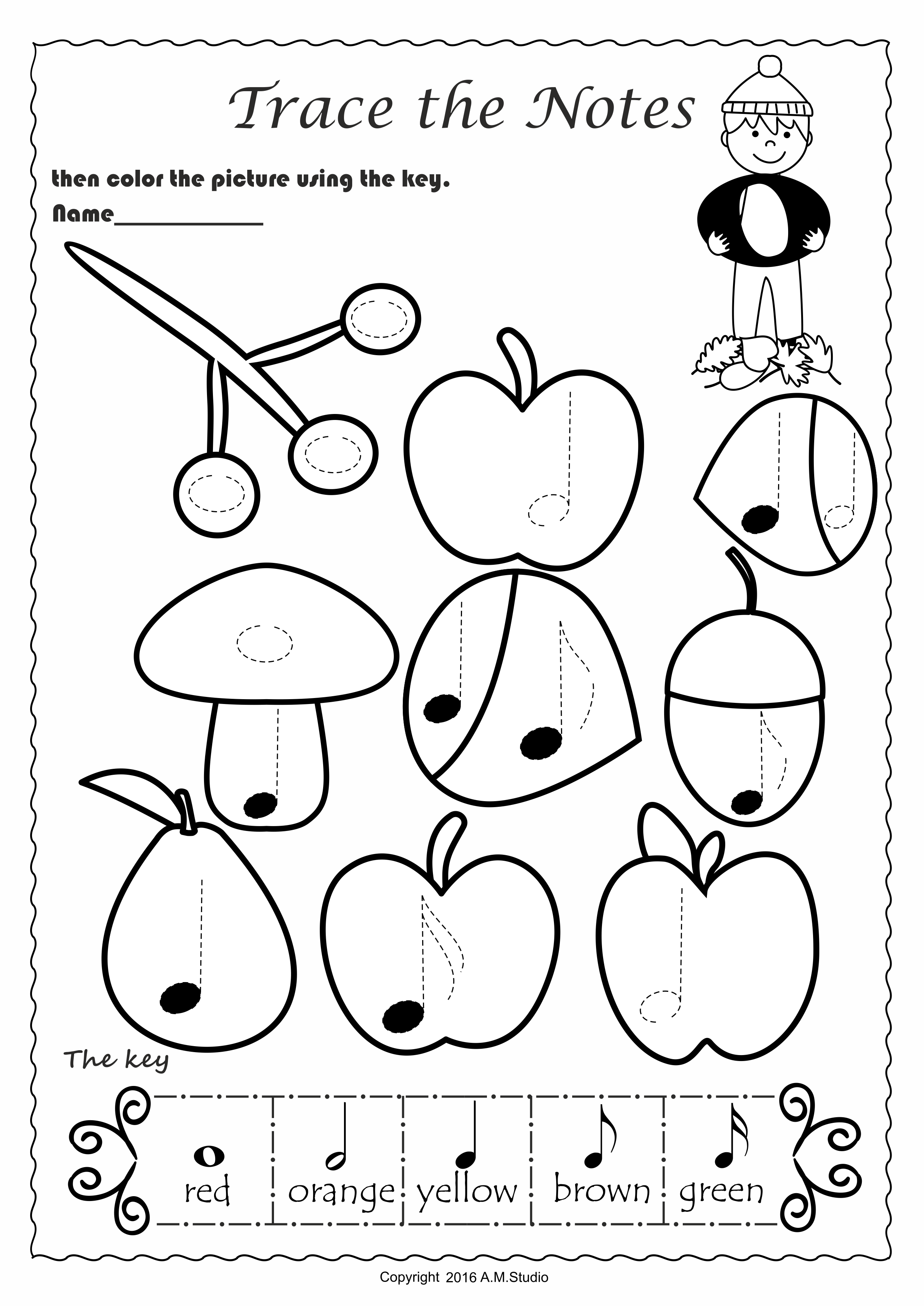 Fall Trace and Color Music Worksheets (img # 1)
