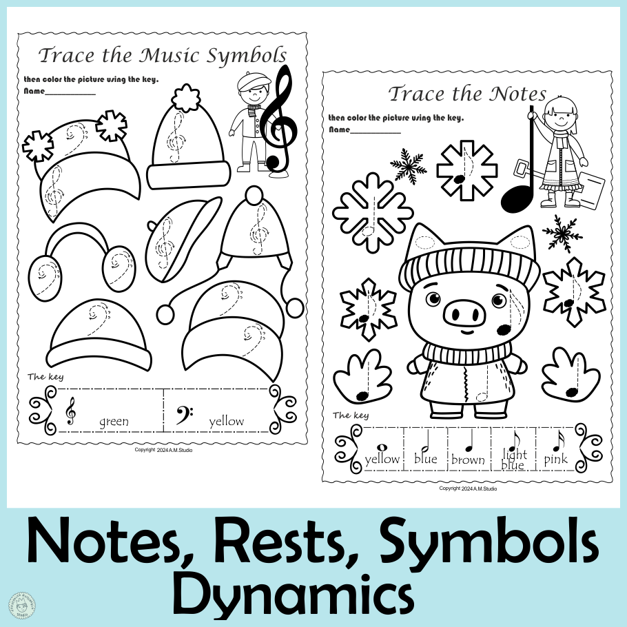 Music Tracing and Coloring Worksheets for Winter (img # 1)