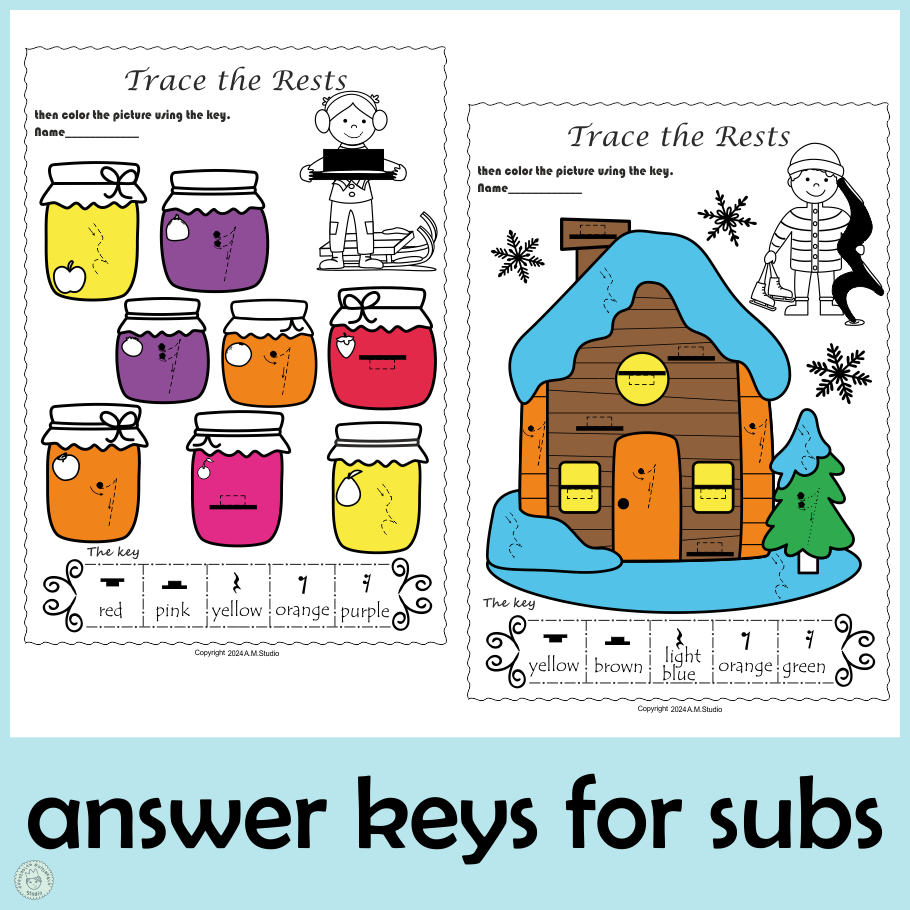 Music Tracing and Coloring Worksheets for Winter (img # 3)