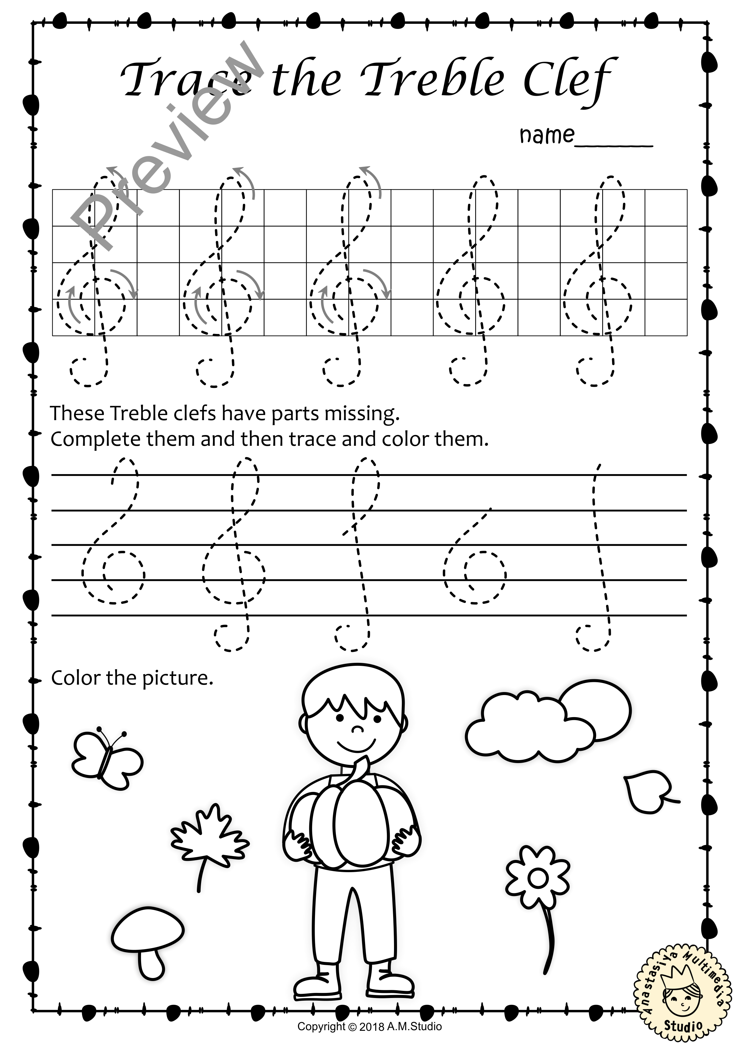 Tracing Music Notes Worksheets for Fall (img # 1)